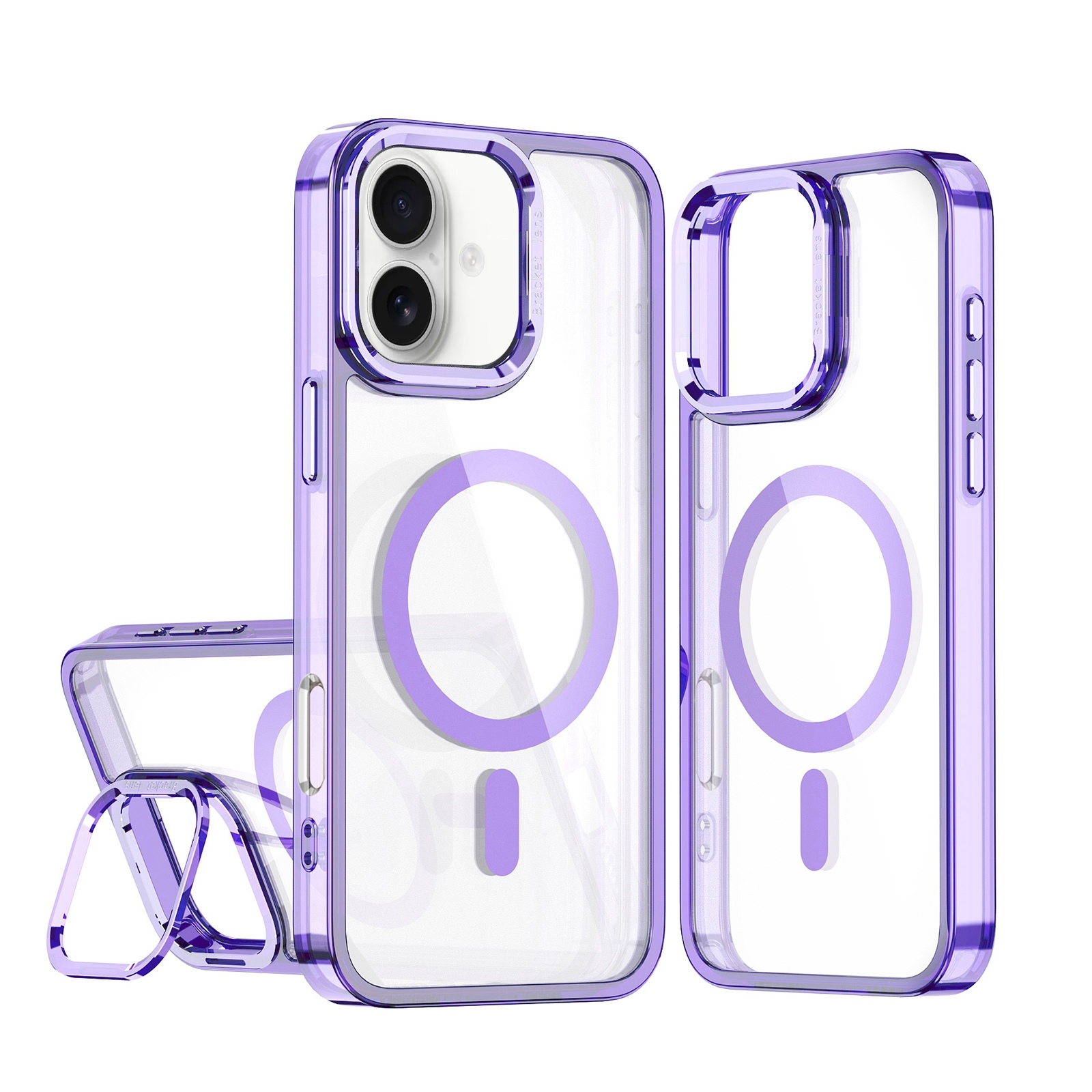For iPhone 16 Acrylic Camera Holder MagSafe Magnetic Phone Case(Purple) - Shopkiz.com