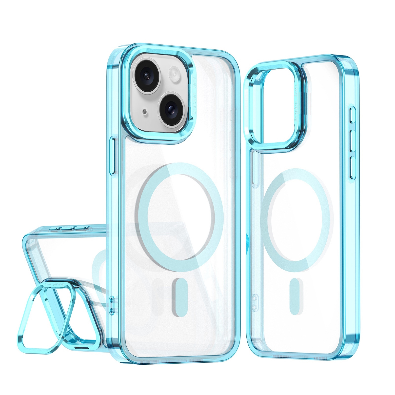 For iPhone 15 Plus / 14 Plus Acrylic Camera Holder MagSafe Magnetic Phone Case(Blue) - Shopkiz.com