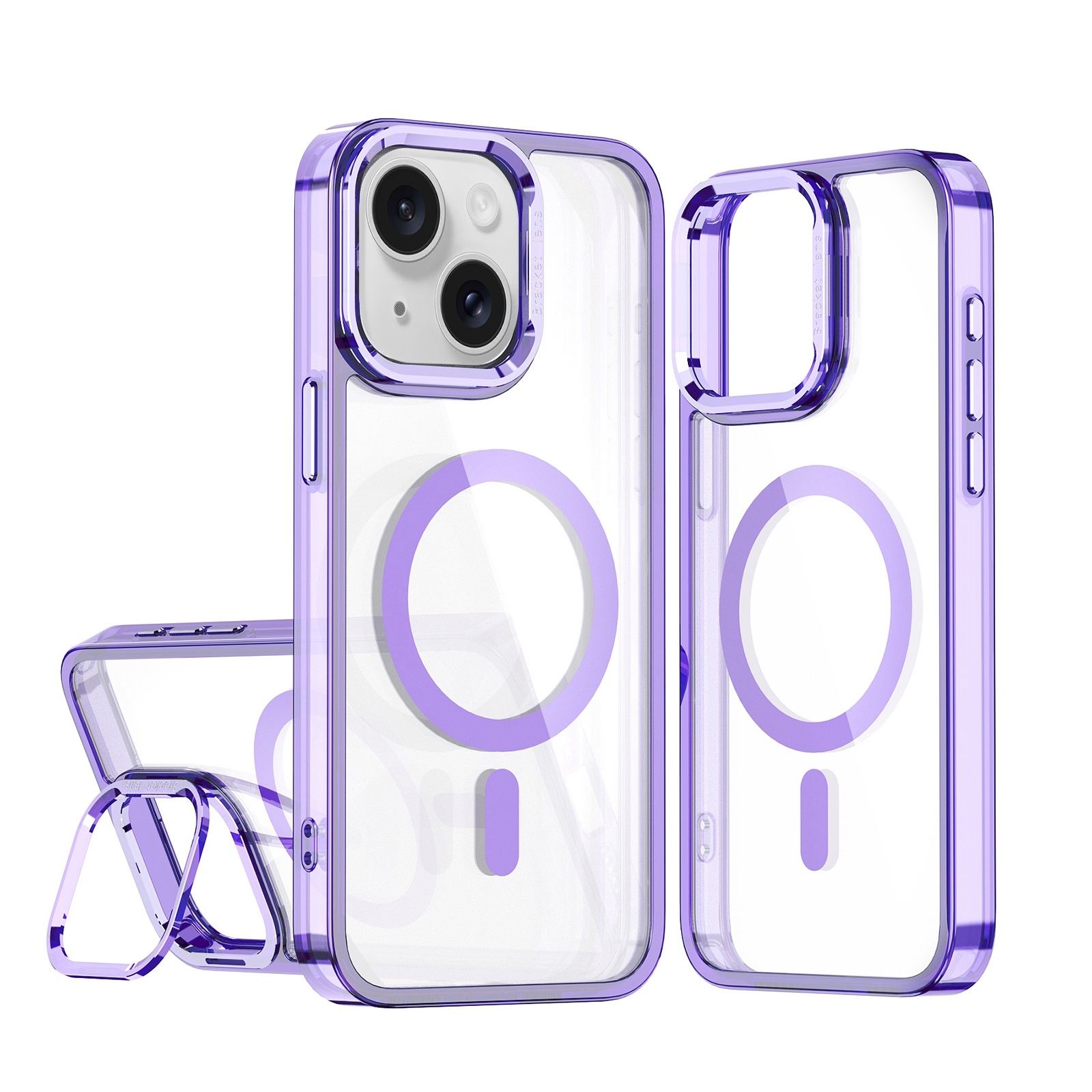 For iPhone 15 Acrylic Camera Holder MagSafe Magnetic Phone Case(Purple) - Shopkiz.com