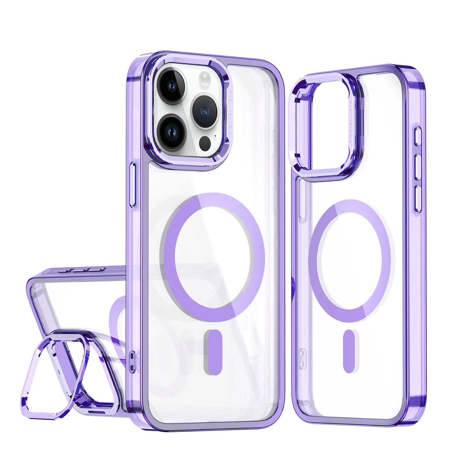 For iPhone 14 Pro Acrylic Camera Holder MagSafe Magnetic Phone Case(Purple) - Shopkiz.com