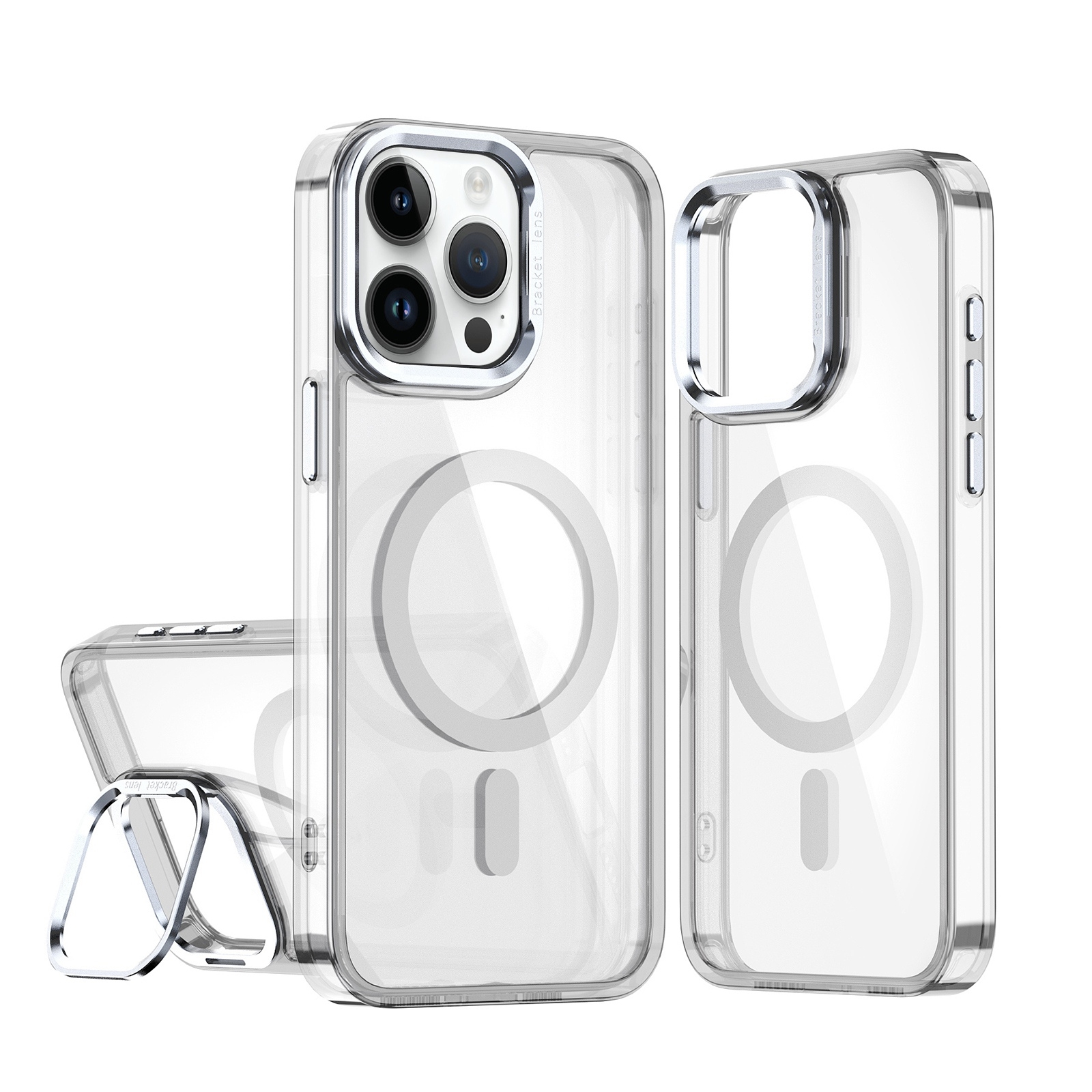 For iPhone 14 Pro Max Acrylic Camera Holder MagSafe Magnetic Phone Case(White) - Shopkiz.com