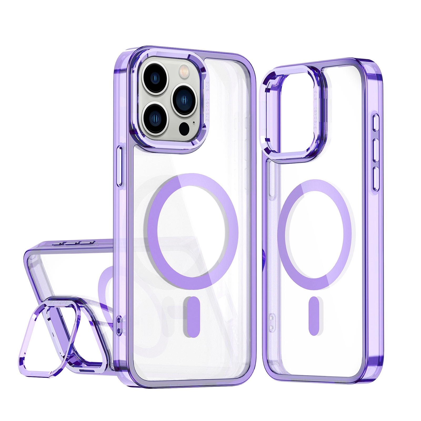 For iPhone 13 Pro Max Acrylic Camera Holder MagSafe Magnetic Phone Case(Purple) - Shopkiz.com