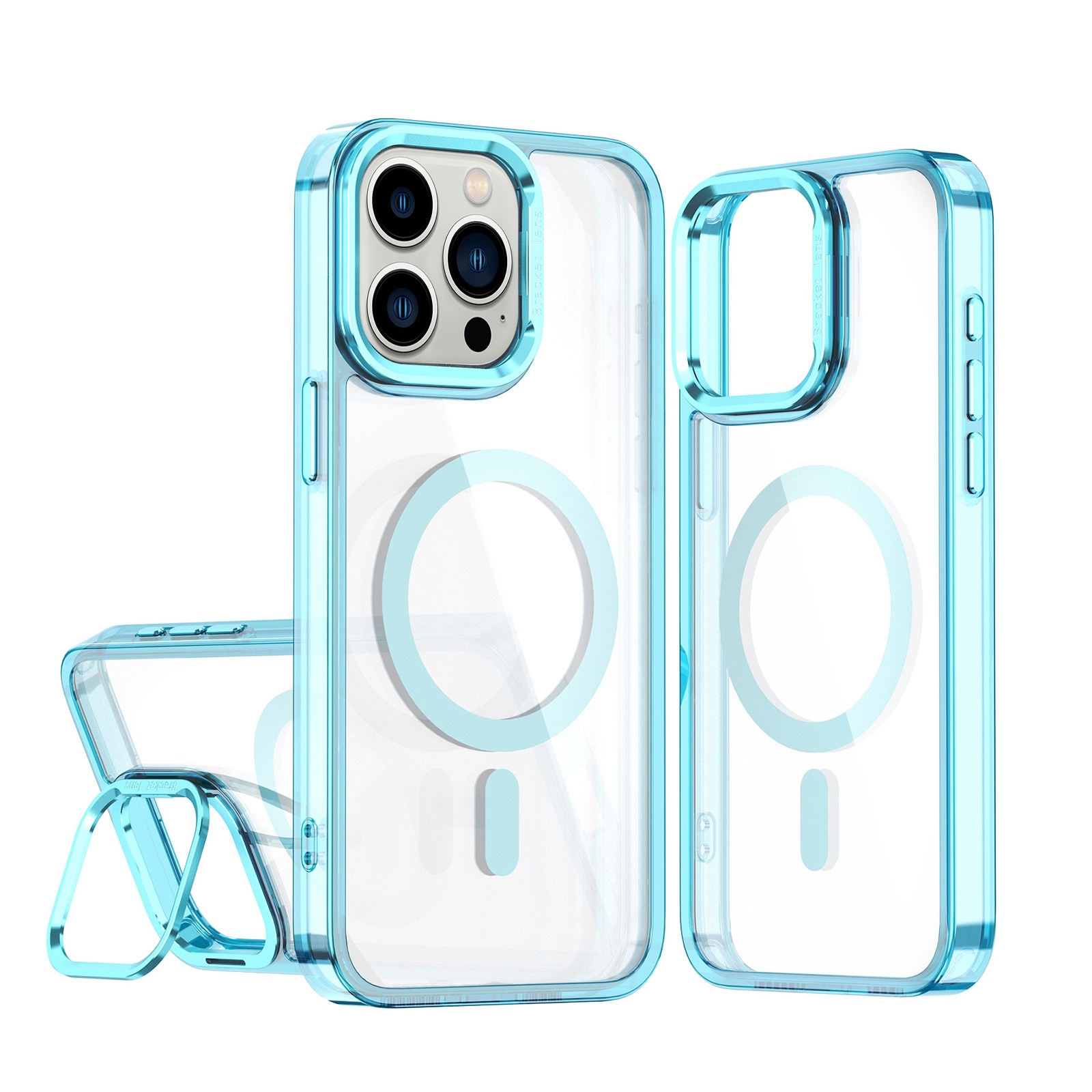 For iPhone 13 Pro Acrylic Camera Holder MagSafe Magnetic Phone Case(Blue) - Shopkiz.com