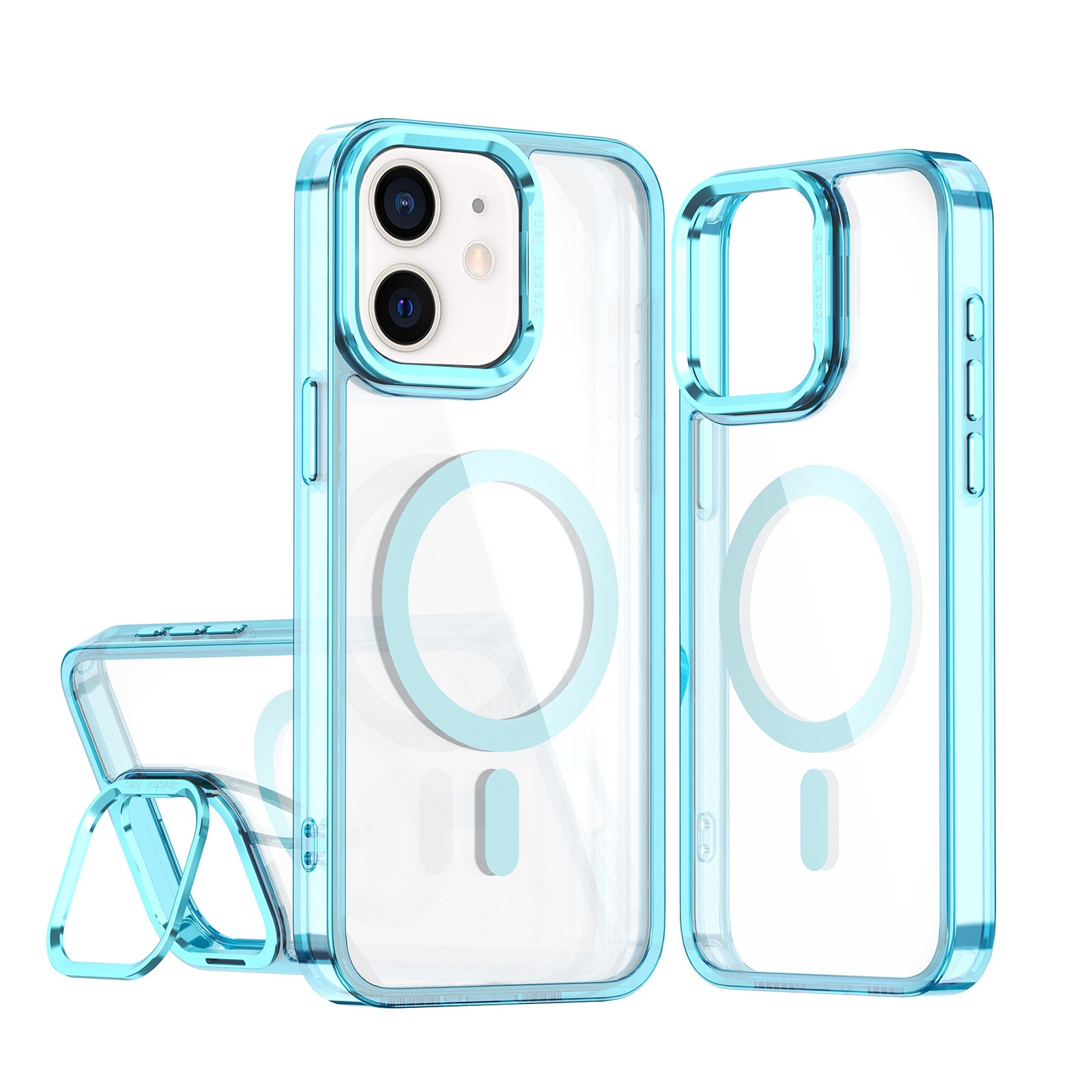 For iPhone 12 / 12 Pro Acrylic Camera Holder MagSafe Magnetic Phone Case(Blue) - Shopkiz.com