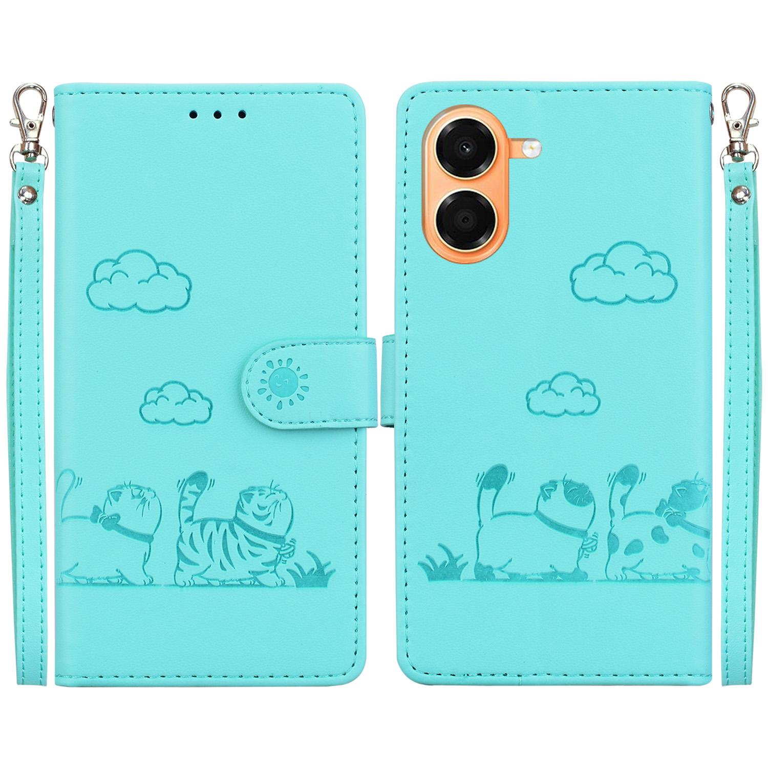 For Honor X7e 4G Cute Cats RFID Leather Phone Case(Green) - Shopkiz.com