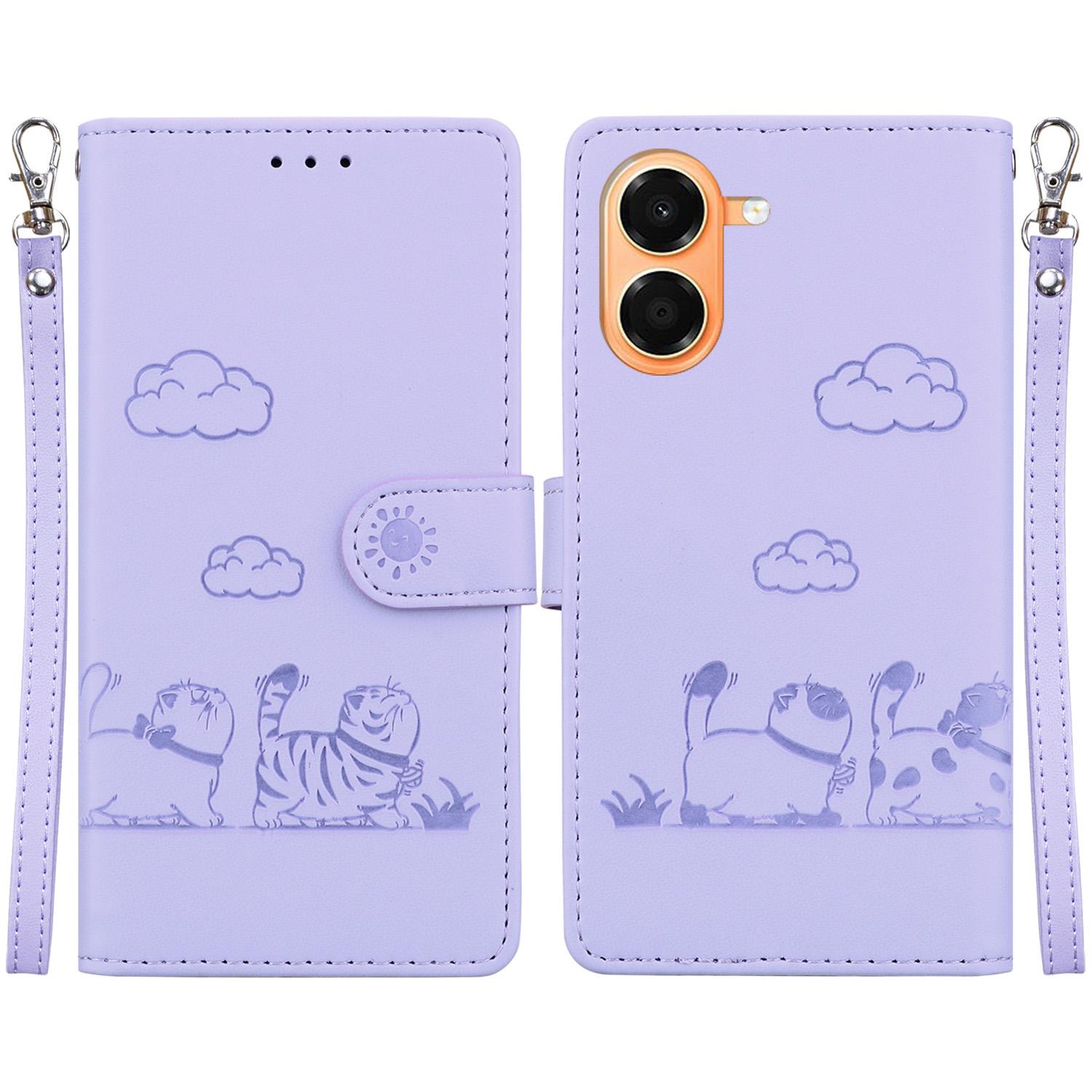 For Honor X7e 4G Cute Cats RFID Leather Phone Case(Purple) - Shopkiz.com