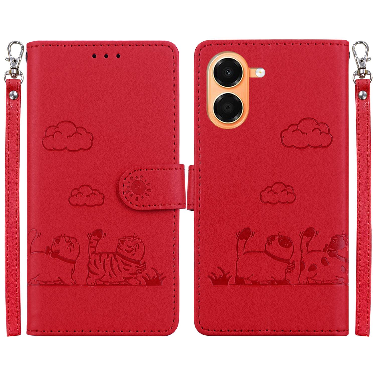 For Honor X7e 4G Cute Cats RFID Leather Phone Case(Red) - Shopkiz.com