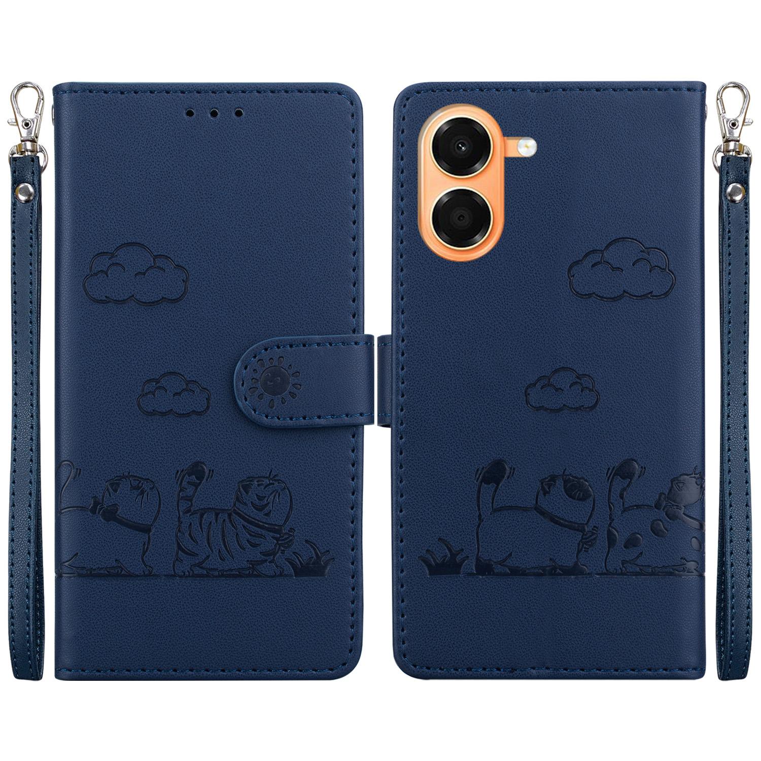 For Honor X7e 4G Cute Cats RFID Leather Phone Case(Blue) - Shopkiz.com
