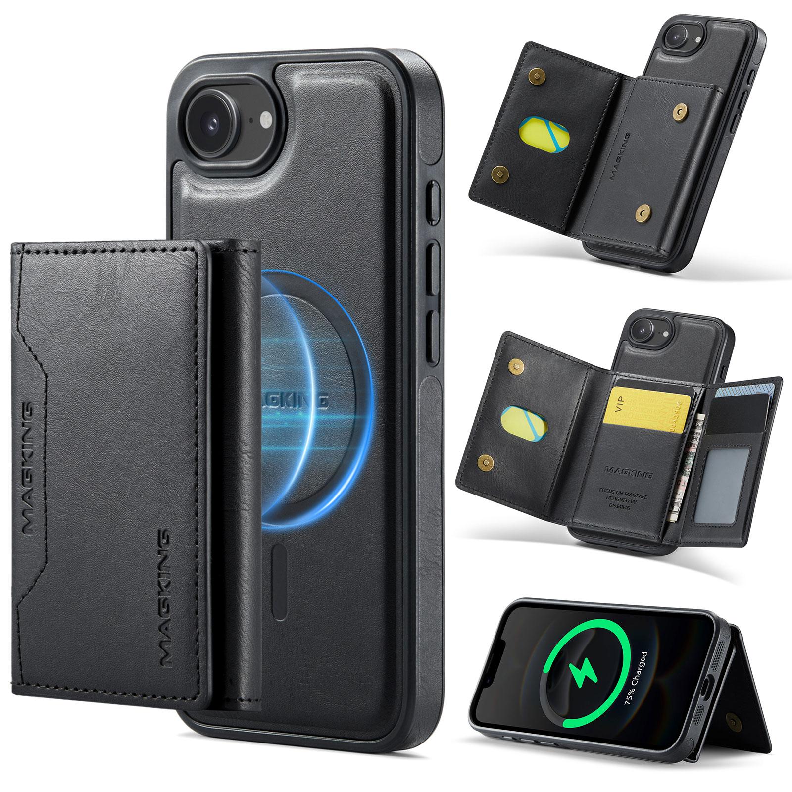 For iPhone 17e / 16e MAGKING K2 Series MagSafe RFID Card Bag Detachable Phone Case(Black) - Shopkiz.com