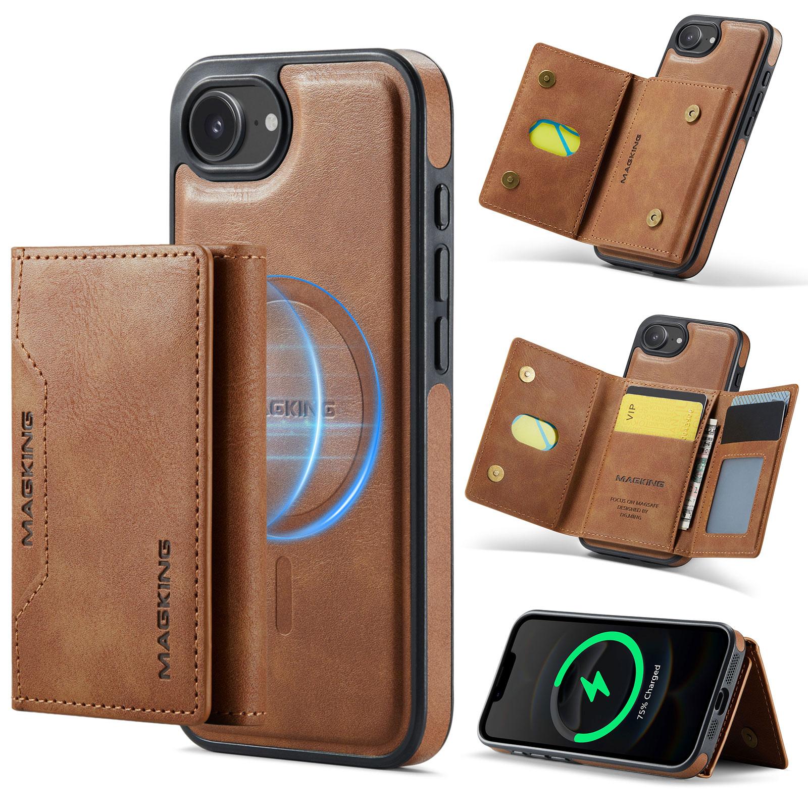 For iPhone 17e / 16e MAGKING K2 Series MagSafe RFID Card Bag Detachable Phone Case(Brown) - Shopkiz.com