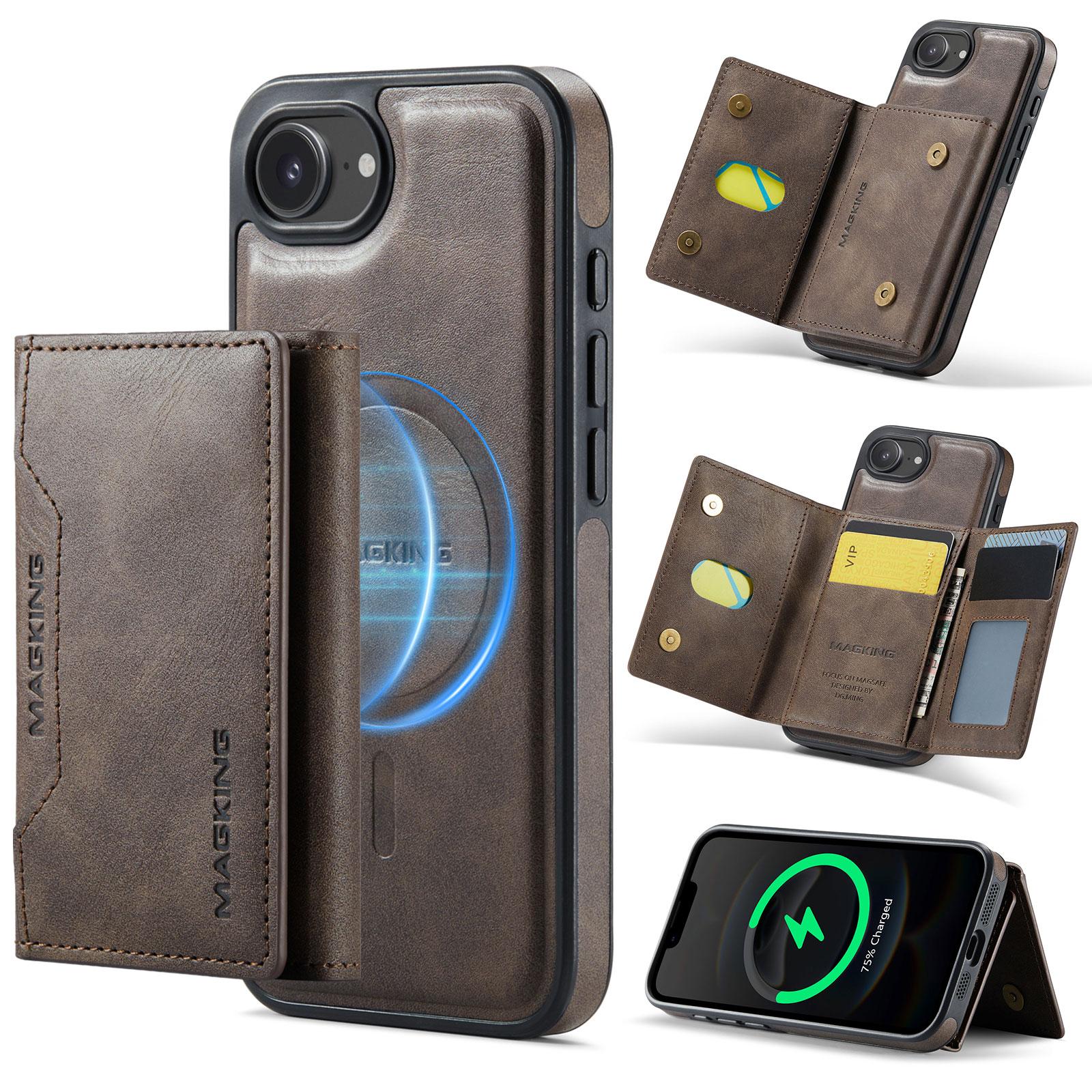 For iPhone 17e / 16e MAGKING K2 Series MagSafe RFID Card Bag Detachable Phone Case(Coffee) - Shopkiz.com
