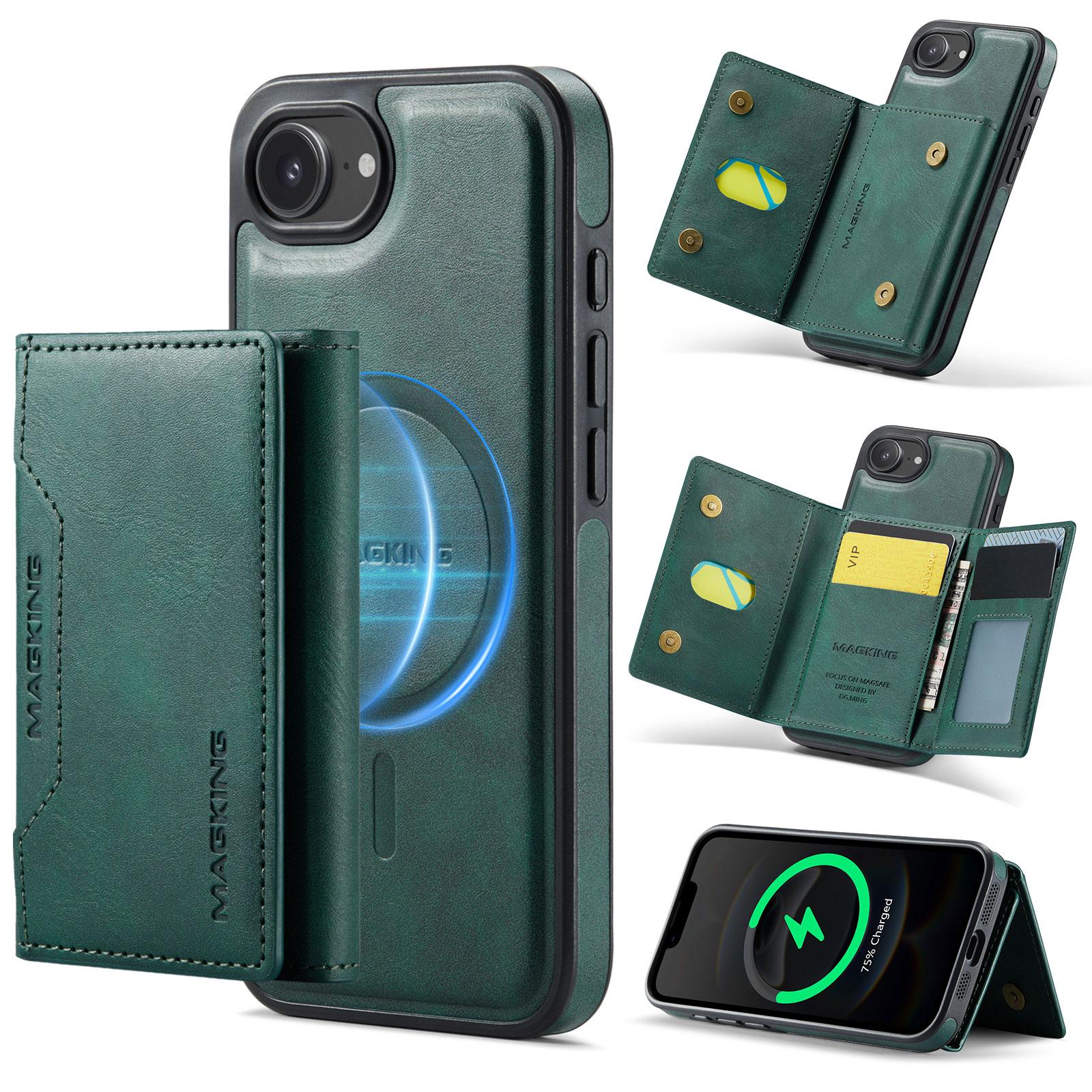 For iPhone 17e / 16e MAGKING K2 Series MagSafe RFID Card Bag Detachable Phone Case(Green) - Shopkiz.com