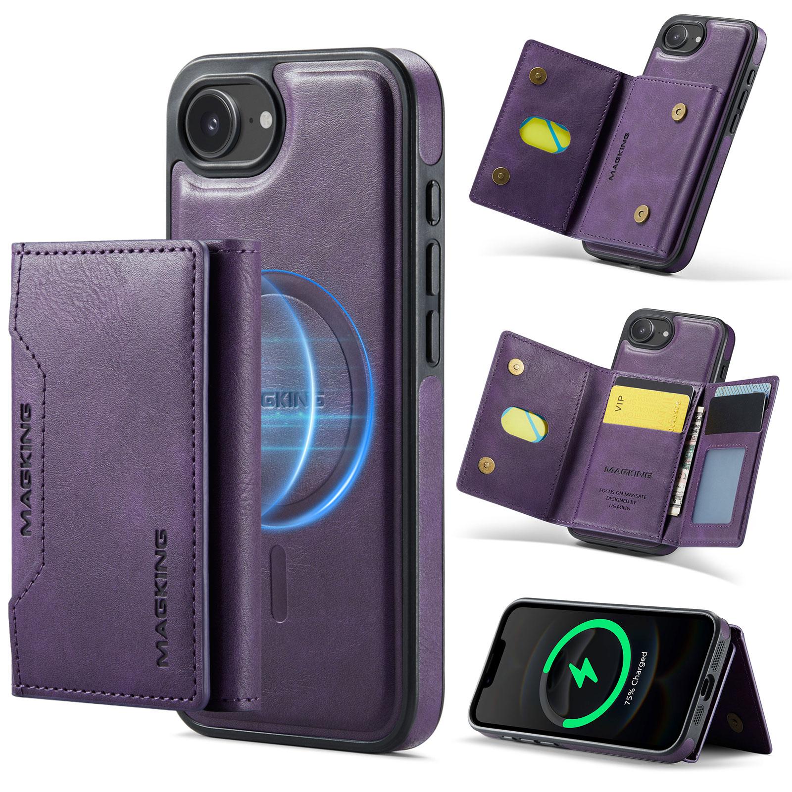 For iPhone 17e / 16e MAGKING K2 Series MagSafe RFID Card Bag Detachable Phone Case(Purple) - Shopkiz.com