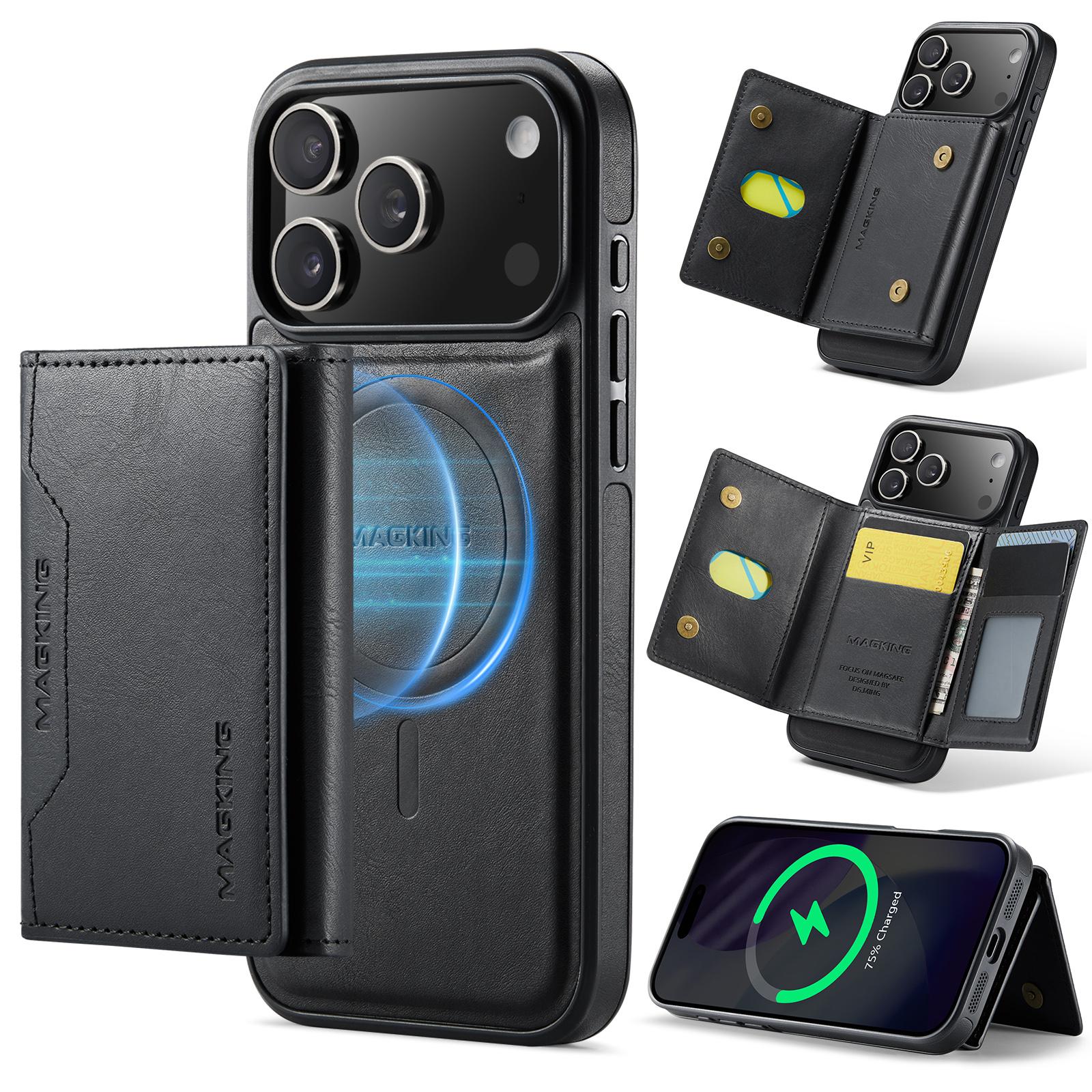 For iPhone 17 Pro Max MAGKING K2 Series MagSafe RFID Card Bag Detachable Phone Case(Black) - Shopkiz.com