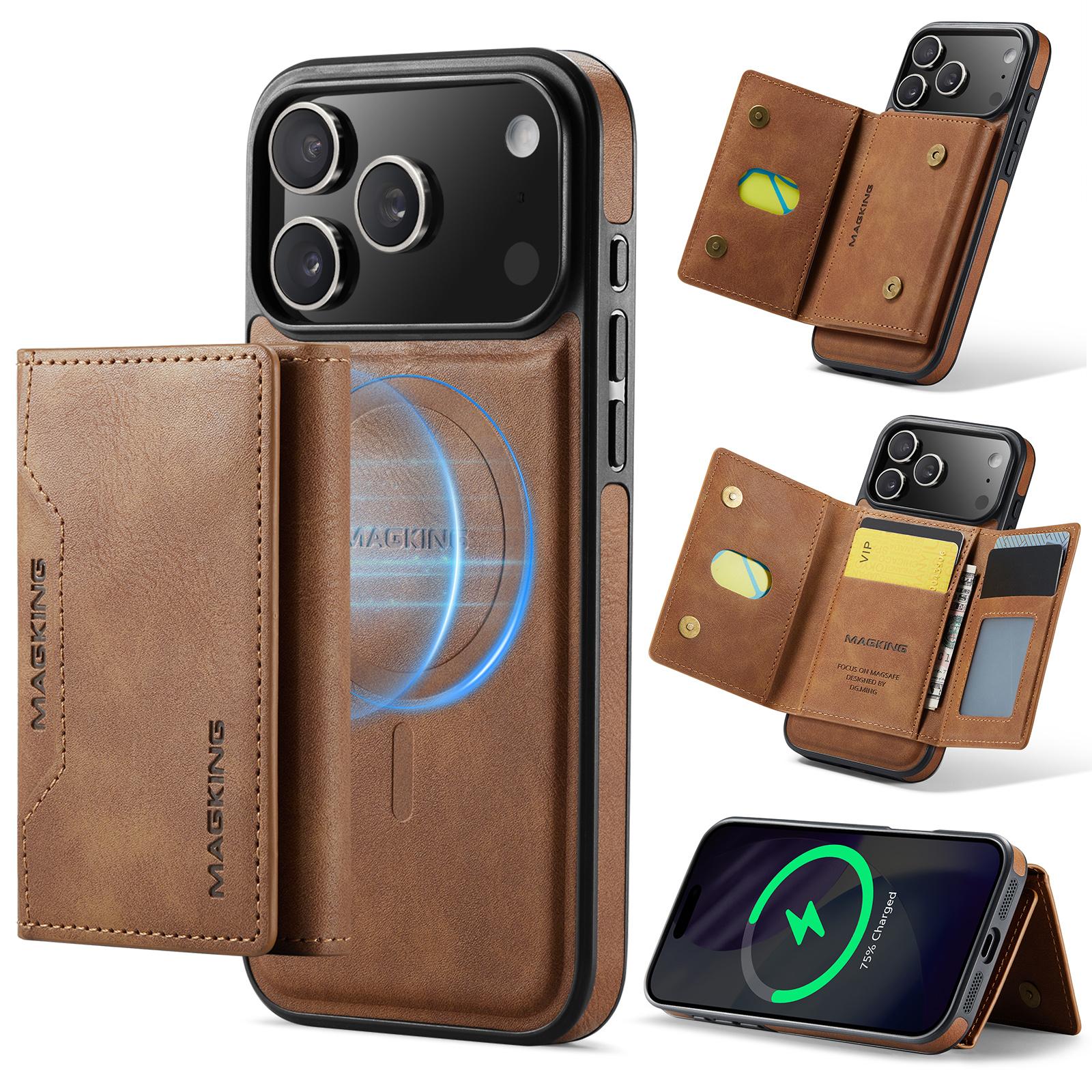 For iPhone 17 Pro Max MAGKING K2 Series MagSafe RFID Card Bag Detachable Phone Case(Brown) - Shopkiz.com