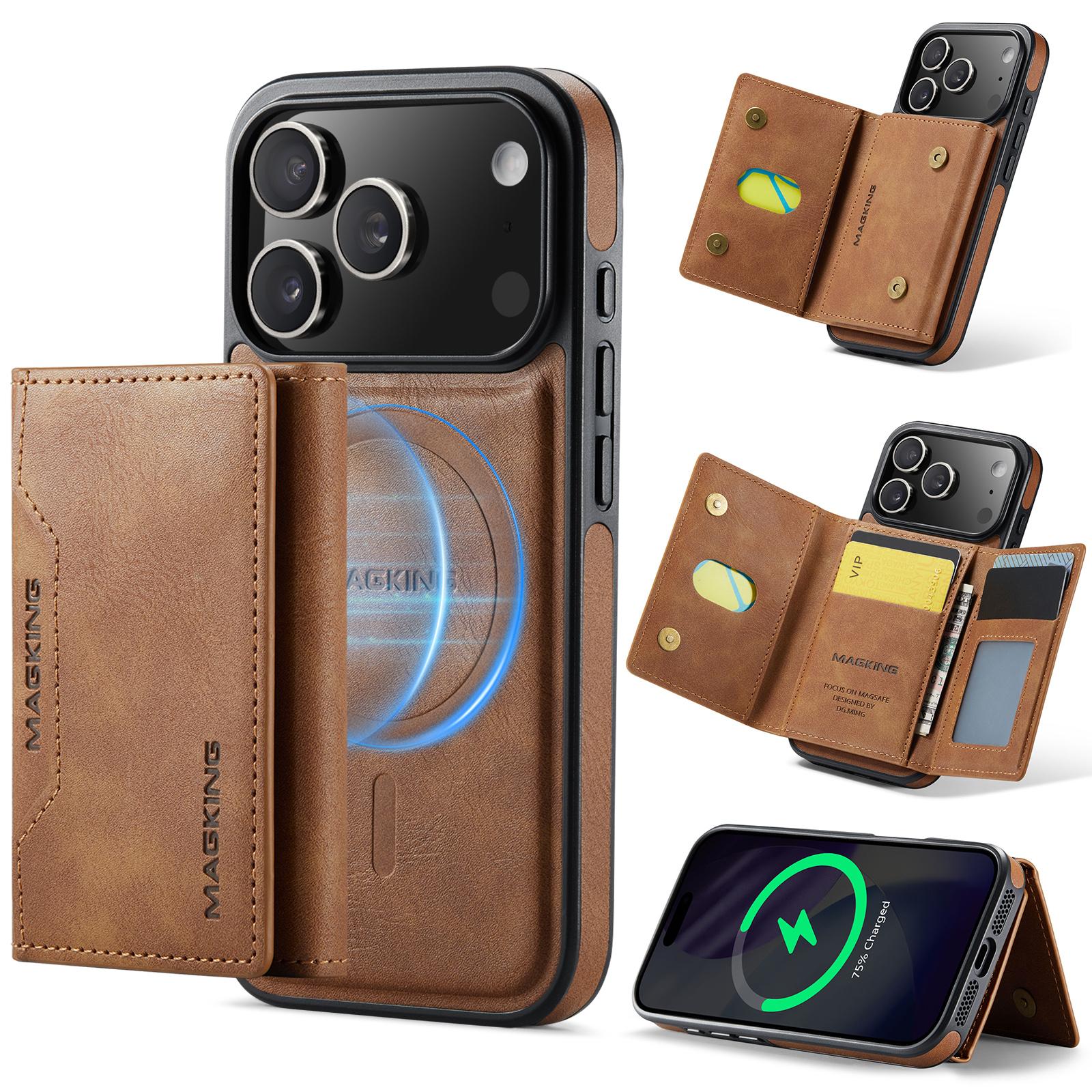 For iPhone 17 Pro MAGKING K2 Series MagSafe RFID Card Bag Detachable Phone Case(Brown) - Shopkiz.com