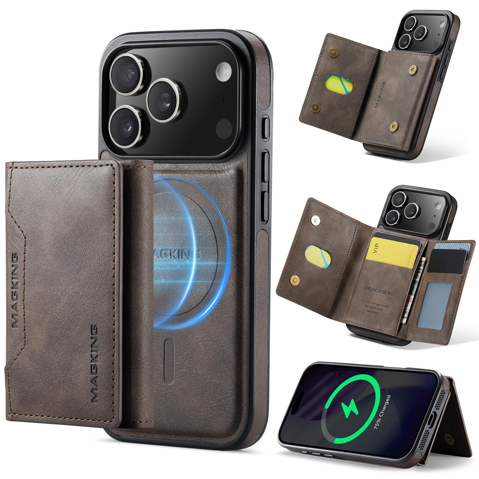 For iPhone 17 Pro MAGKING K2 Series MagSafe RFID Card Bag Detachable Phone Case(Coffee) - Shopkiz.com