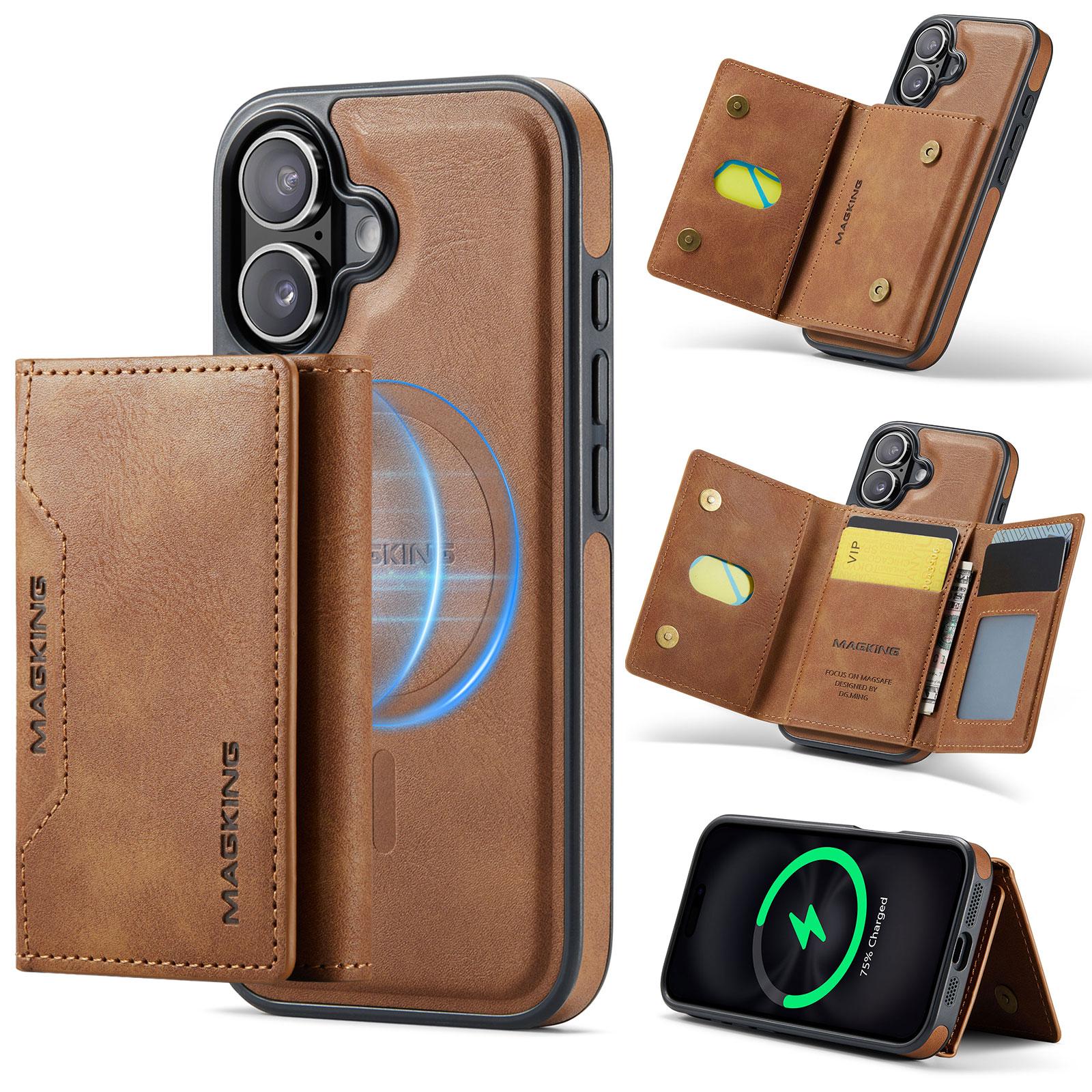 For iPhone 17 MAGKING K2 Series MagSafe RFID Card Bag Detachable Phone Case(Brown) - Shopkiz.com