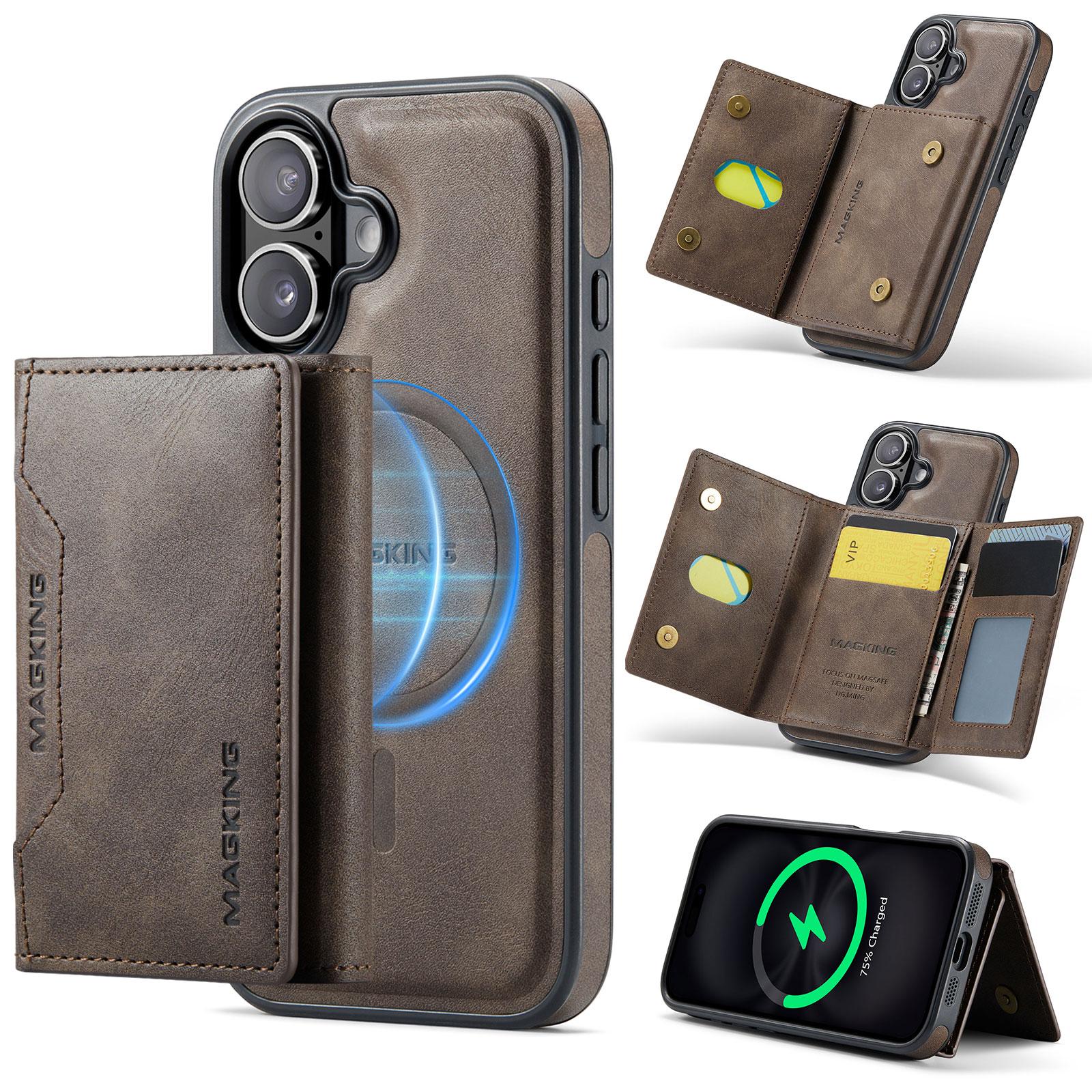 For iPhone 17 MAGKING K2 Series MagSafe RFID Card Bag Detachable Phone Case(Coffee) - Shopkiz.com