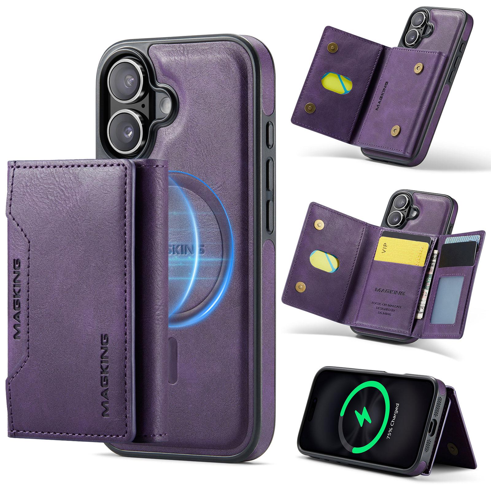 For iPhone 17 MAGKING K2 Series MagSafe RFID Card Bag Detachable Phone Case(Purple) - Shopkiz.com