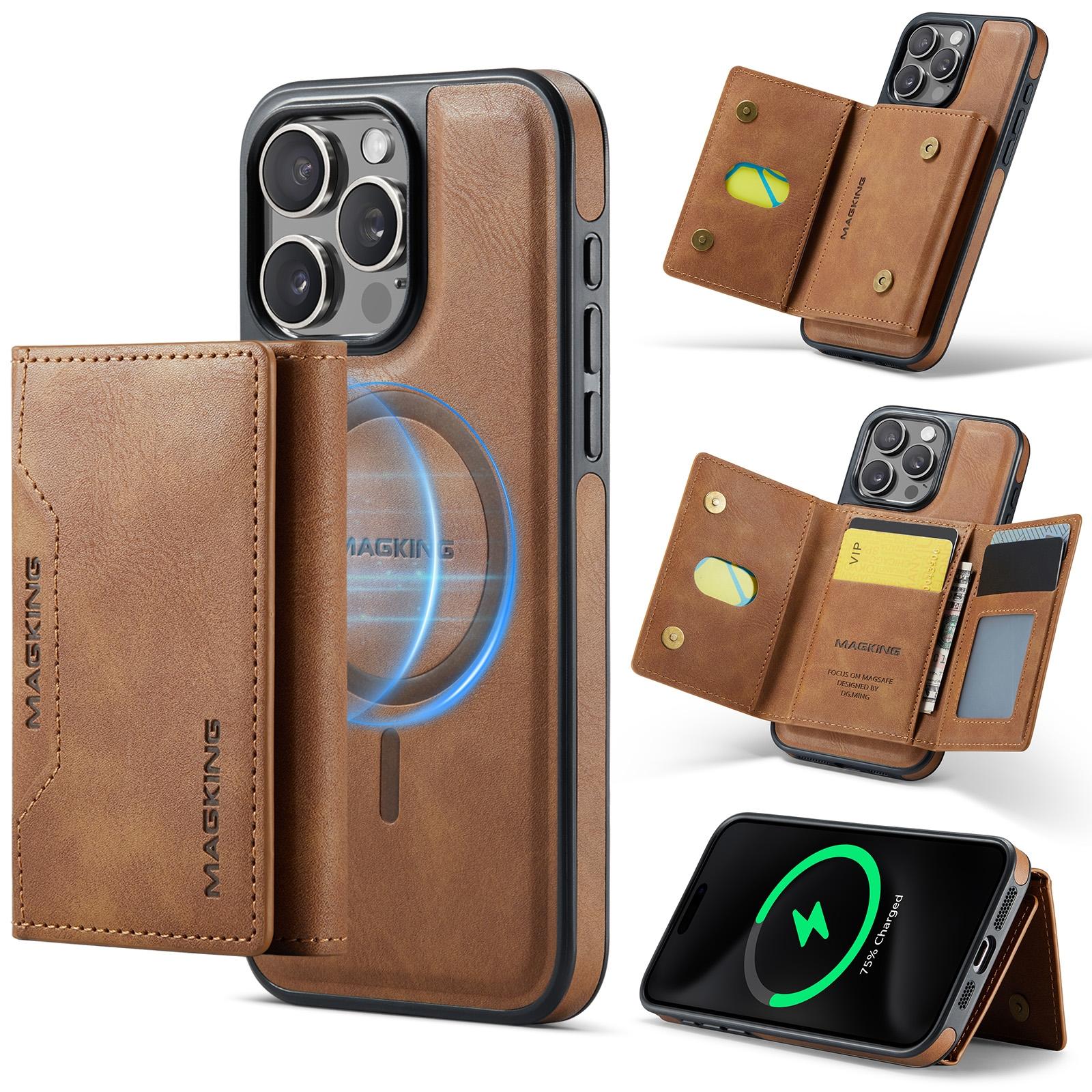 For iPhone 15 Pro MAGKING K2 Series MagSafe RFID Card Bag Detachable Phone Case(Brown) - Shopkiz.com