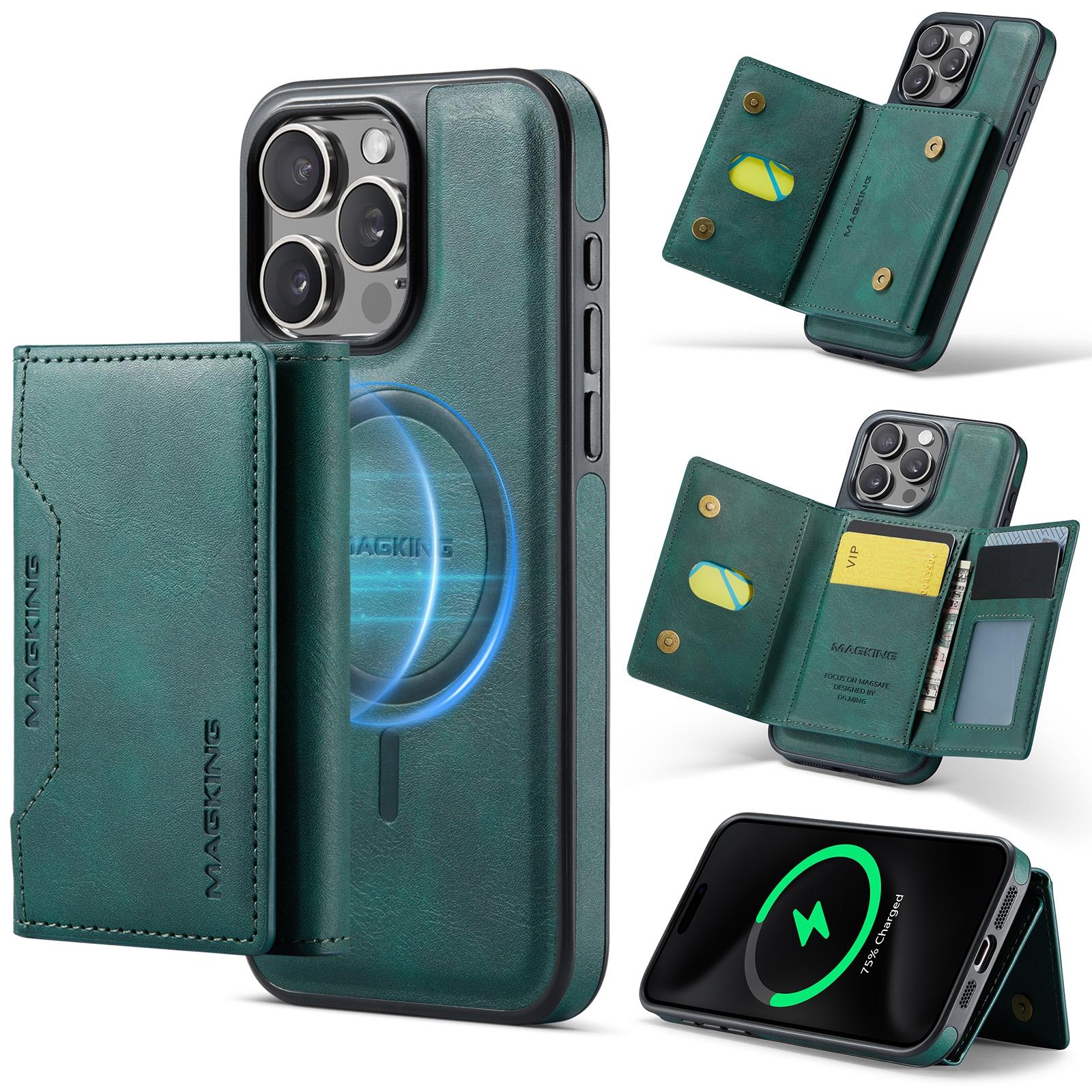 For iPhone 15 Pro MAGKING K2 Series MagSafe RFID Card Bag Detachable Phone Case(Green) - Shopkiz.com