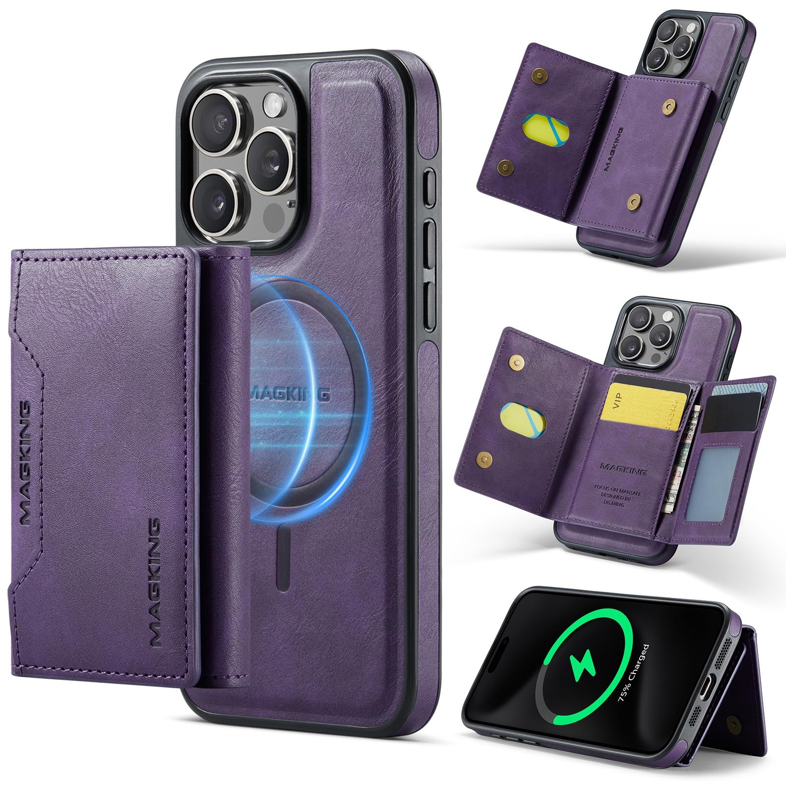 For iPhone 15 Pro MAGKING K2 Series MagSafe RFID Card Bag Detachable Phone Case(Purple) - Shopkiz.com
