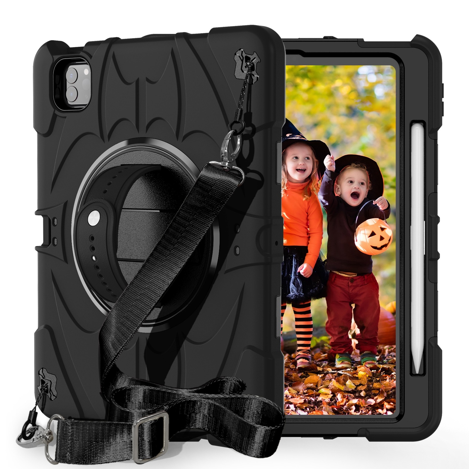 For iPad Pro 11 2022 / Air 10.9 2022 Bat Hand Grip Turntable Stand Tablet Case(Black) - Shopkiz.com
