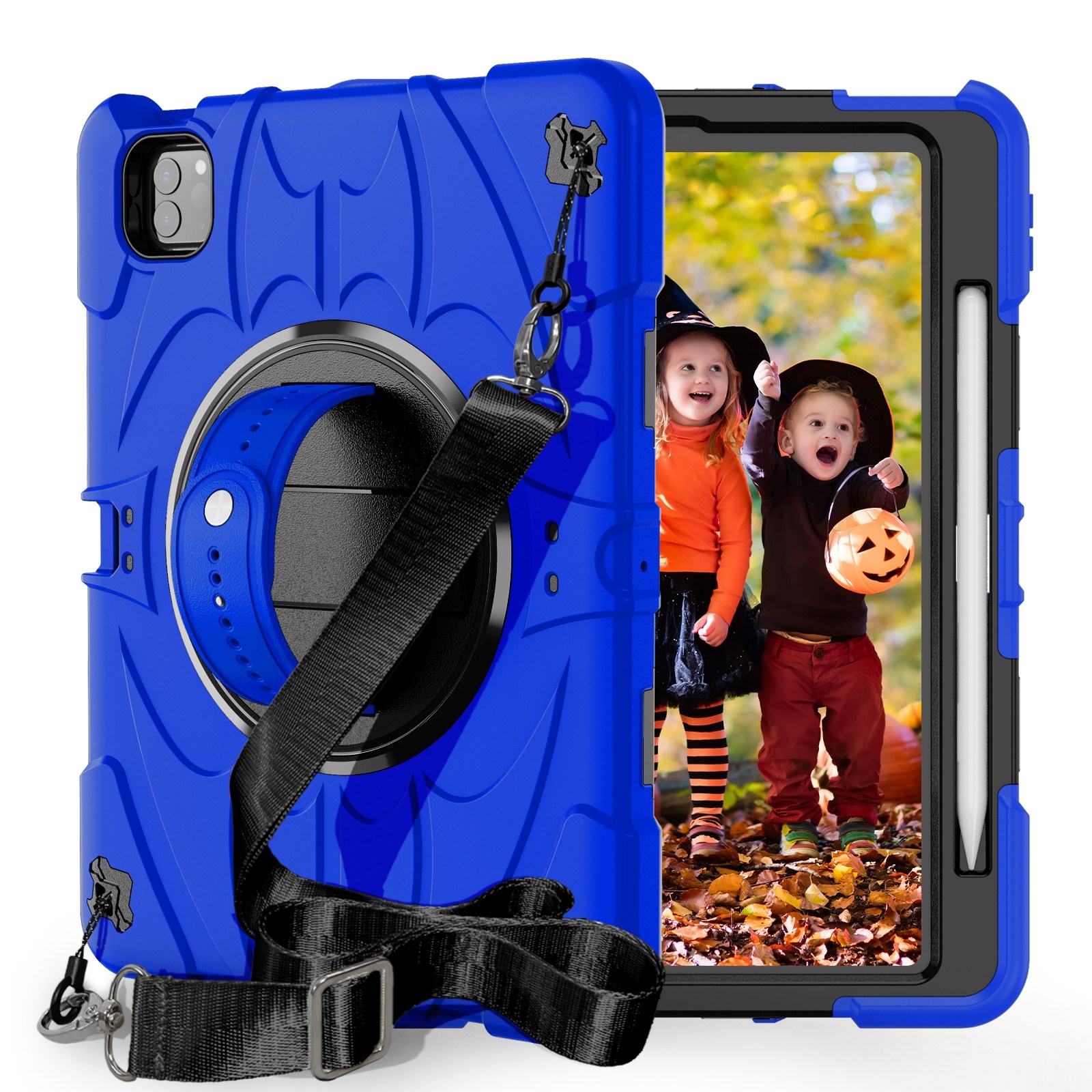 For iPad Pro 11 2022 / Air 10.9 2022 Bat Hand Grip Turntable Stand Tablet Case(Blue Black) - Shopkiz.com