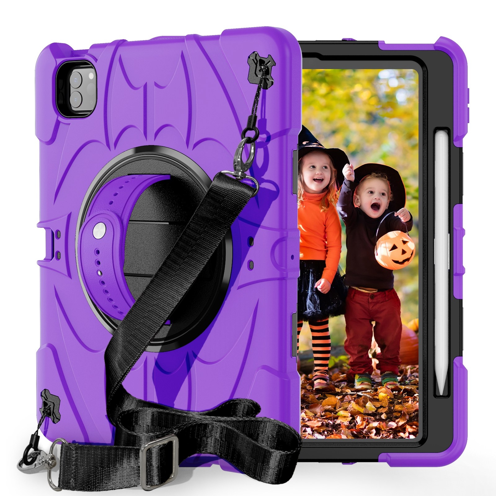 For iPad Pro 11 2022 / Air 10.9 2022 Bat Hand Grip Turntable Stand Tablet Case(Purple Black) - Shopkiz.com