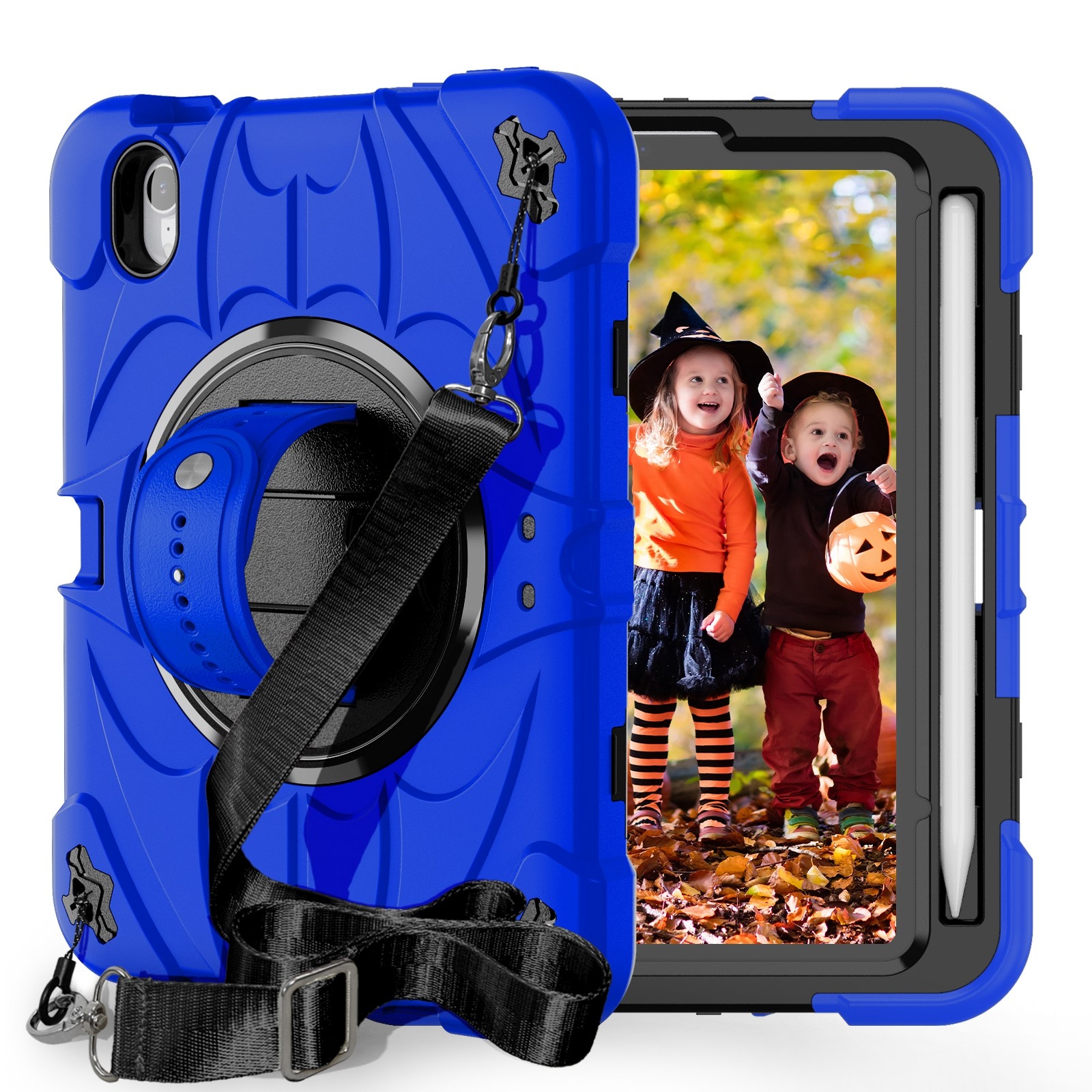 For iPad mini 6 / mini 2024 Bat Hand Grip Turntable Stand Tablet Case(Blue Black) - Shopkiz.com