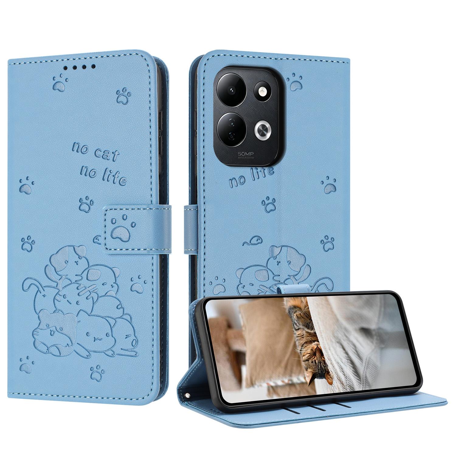 For Xiaomi Poco C95 Pro Embossed Kitten Phone Leather Case with Lanyard(Blue) - Shopkiz.com