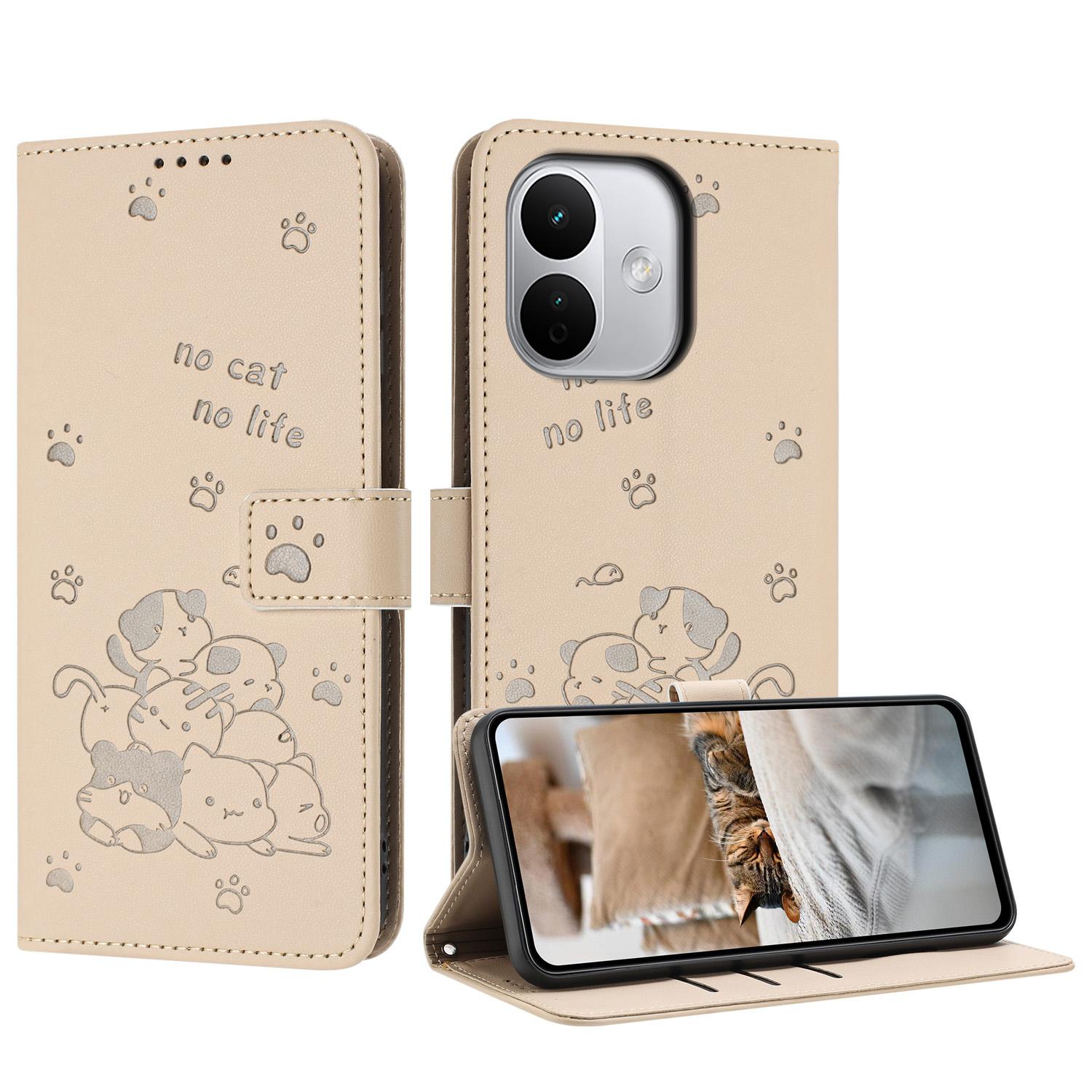 For Redmi Note 17 Pro 5G Global 163mm Embossed Kitten Phone Leather Case with Lanyard(Beige) - Shopkiz.com