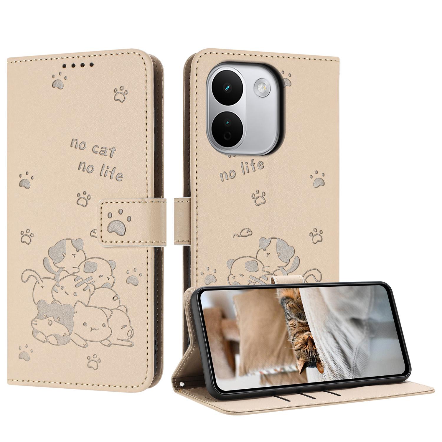 For Redmi Note 17 Pro+ 5G Global 163mm Embossed Kitten Phone Leather Case with Lanyard(Beige) - Shopkiz.com