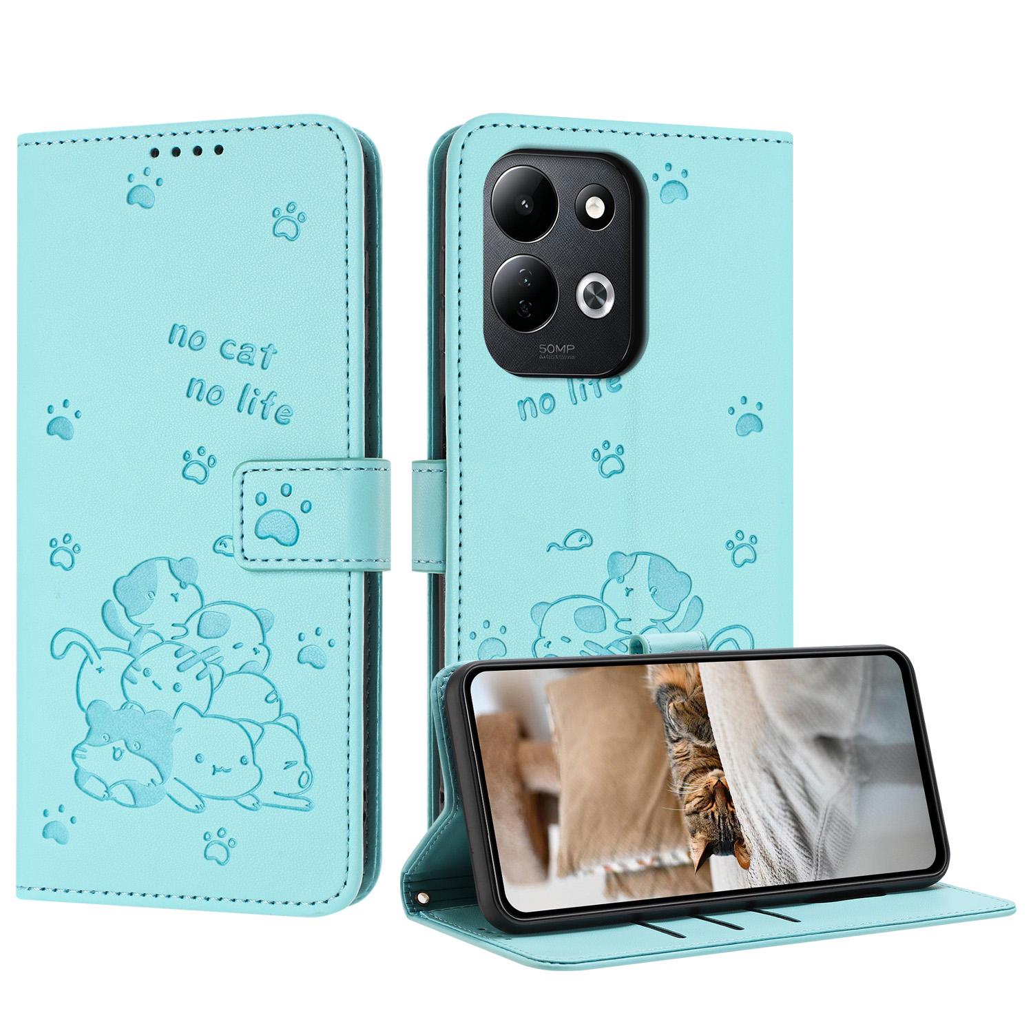 For Redmi 17 5G / 4G Global 170mm Embossed Kitten Phone Leather Case with Lanyard(Mint Green) - Shopkiz.com