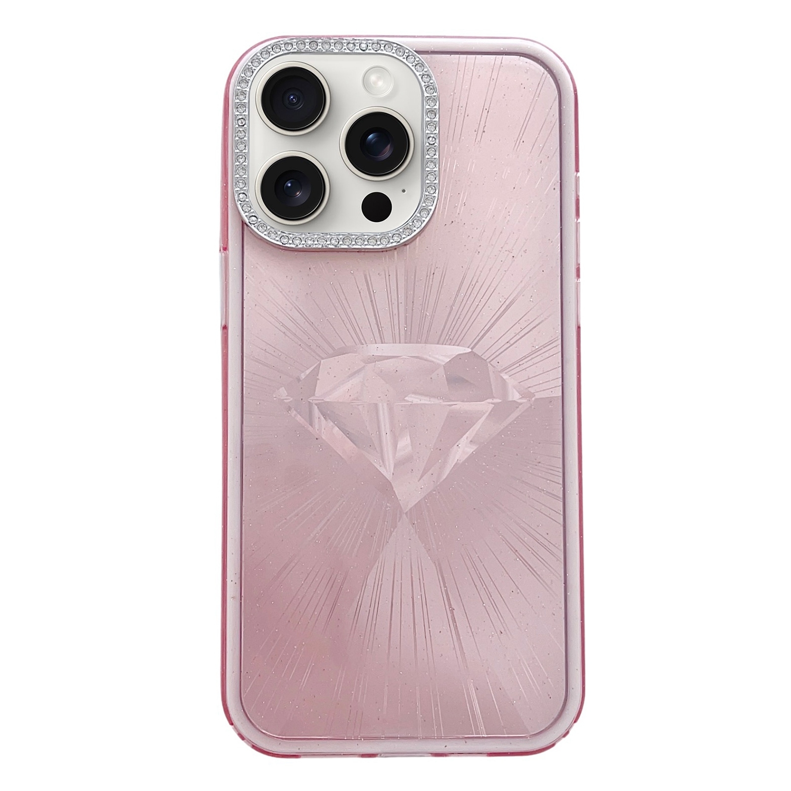 For iPhone 16 Pro Diamond Texture TPU Hybrid PC IMD Phone Case(Pink) - Shopkiz.com