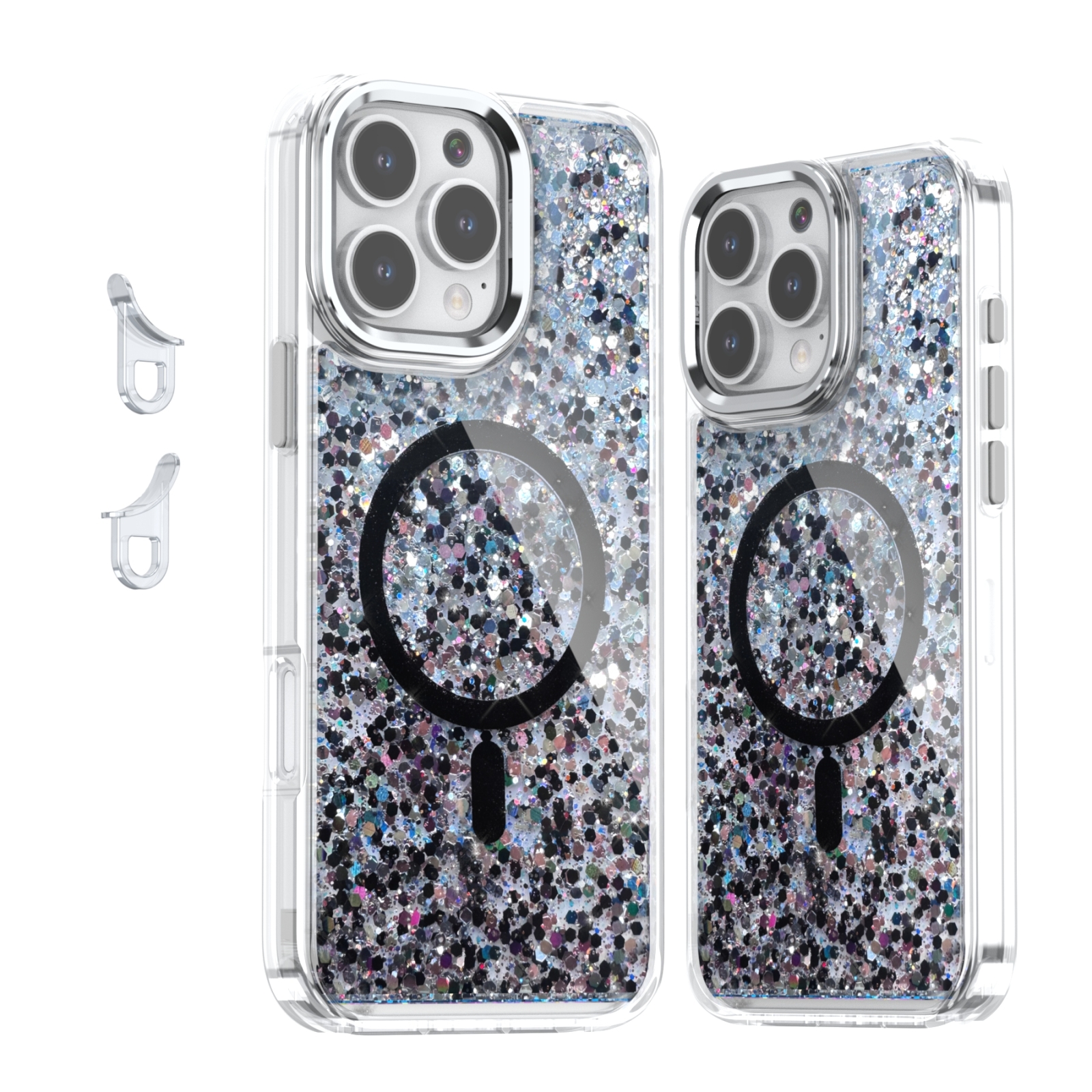 For iPhone 16 Pro Max Epoxy Glitter MagSafe Magnetic TPU Phone Case(Black) - Shopkiz.com