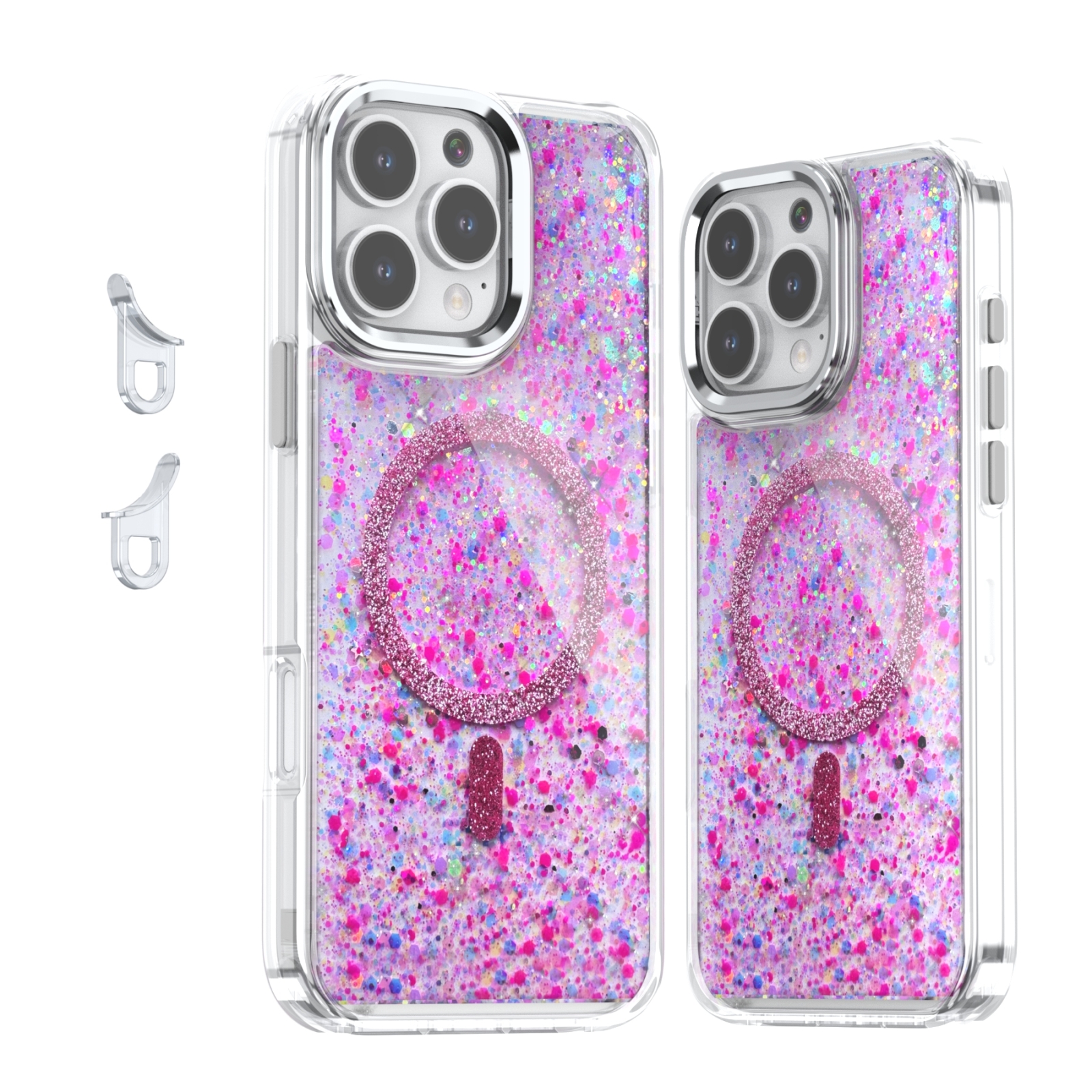 For iPhone 16 Pro Max Epoxy Glitter MagSafe Magnetic TPU Phone Case(Plum Red) - Shopkiz.com