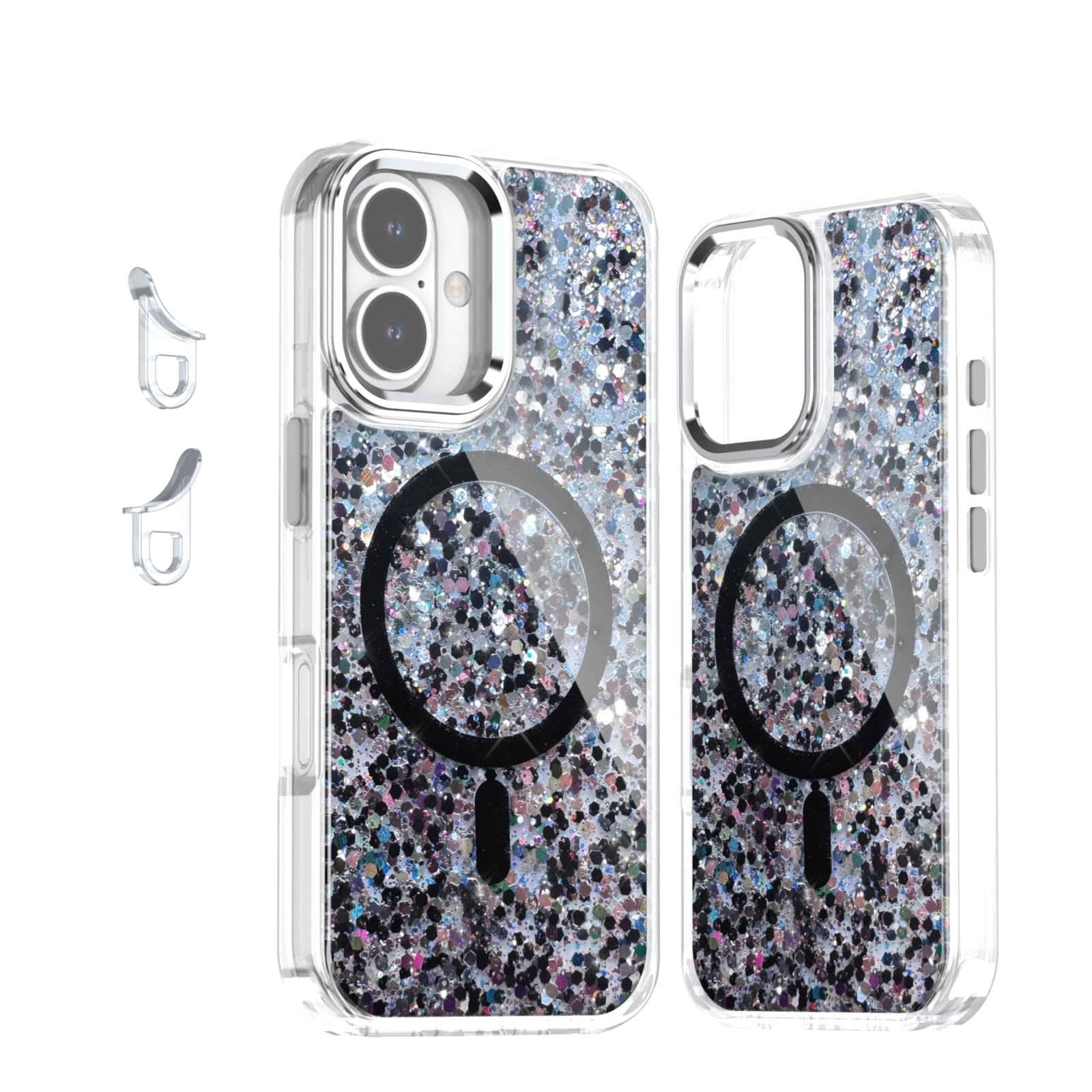 For iPhone 16 Epoxy Glitter MagSafe Magnetic TPU Phone Case(Black) - Shopkiz.com