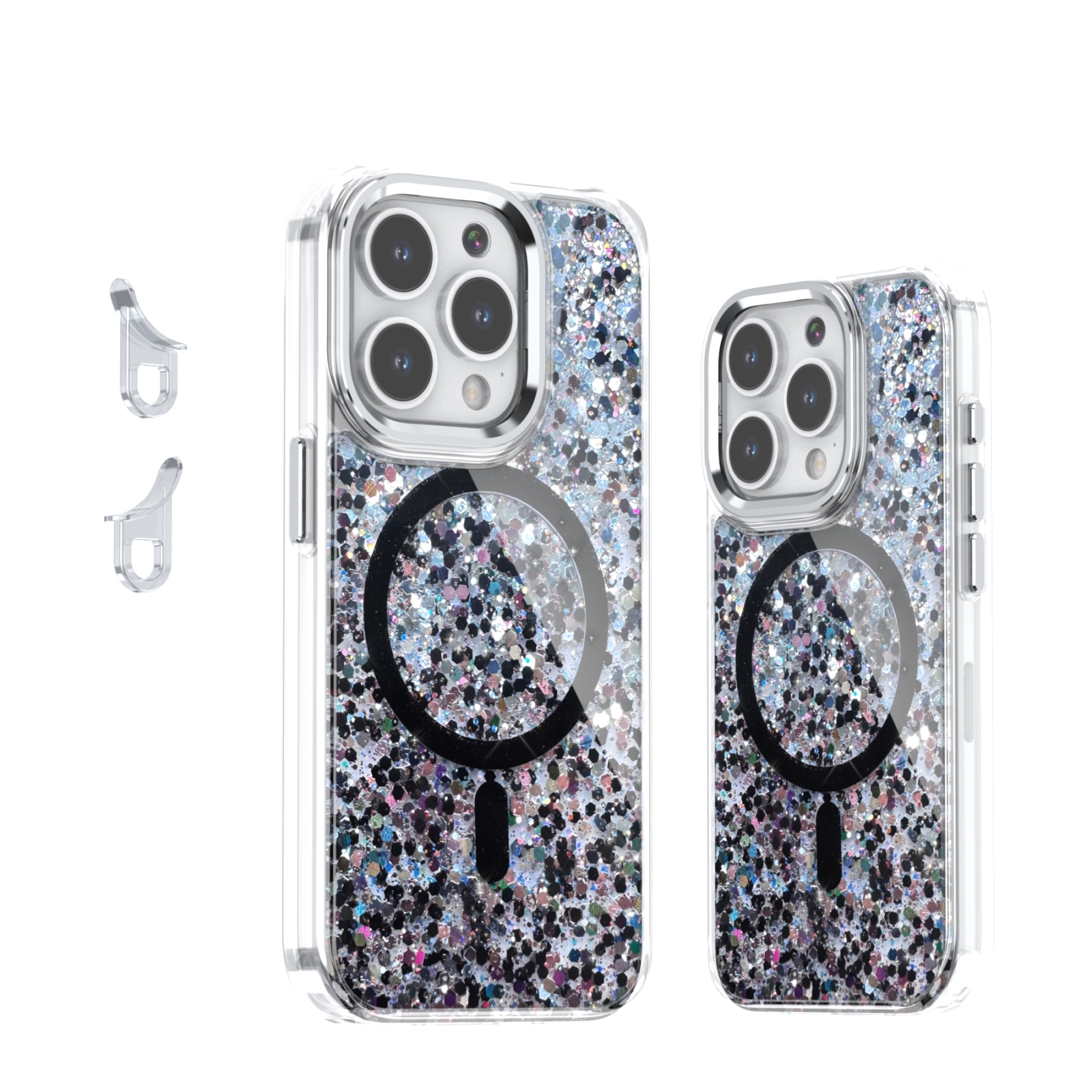 For iPhone 15 Pro Epoxy Glitter MagSafe Magnetic TPU Phone Case(Black) - Shopkiz.com