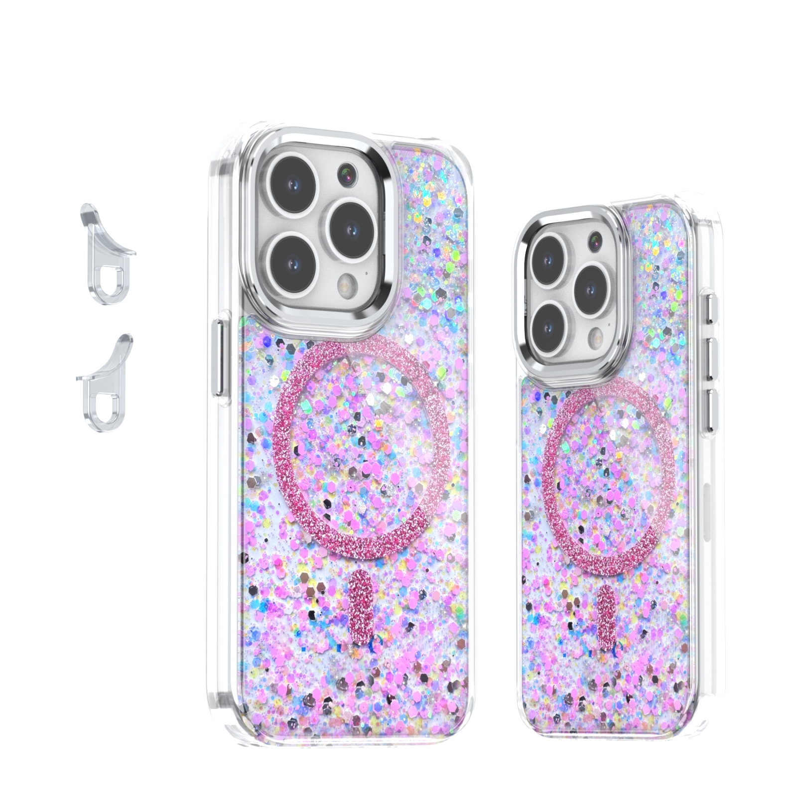 For iPhone 15 Pro Epoxy Glitter MagSafe Magnetic TPU Phone Case(Pink) - Shopkiz.com