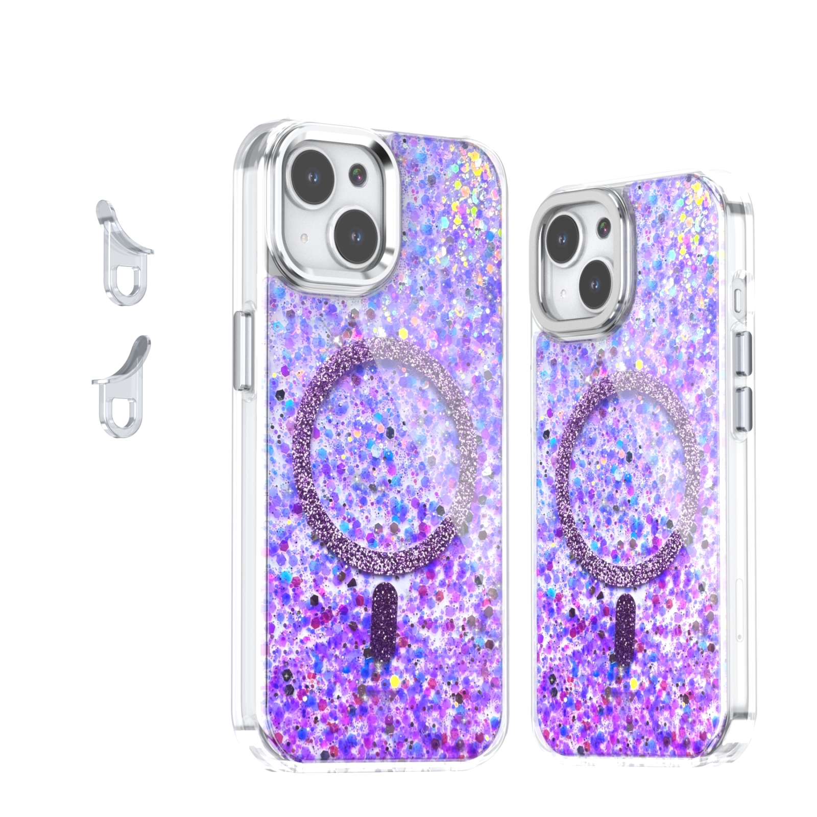 For iPhone 15 Epoxy Glitter MagSafe Magnetic TPU Phone Case(Purple) - Shopkiz.com
