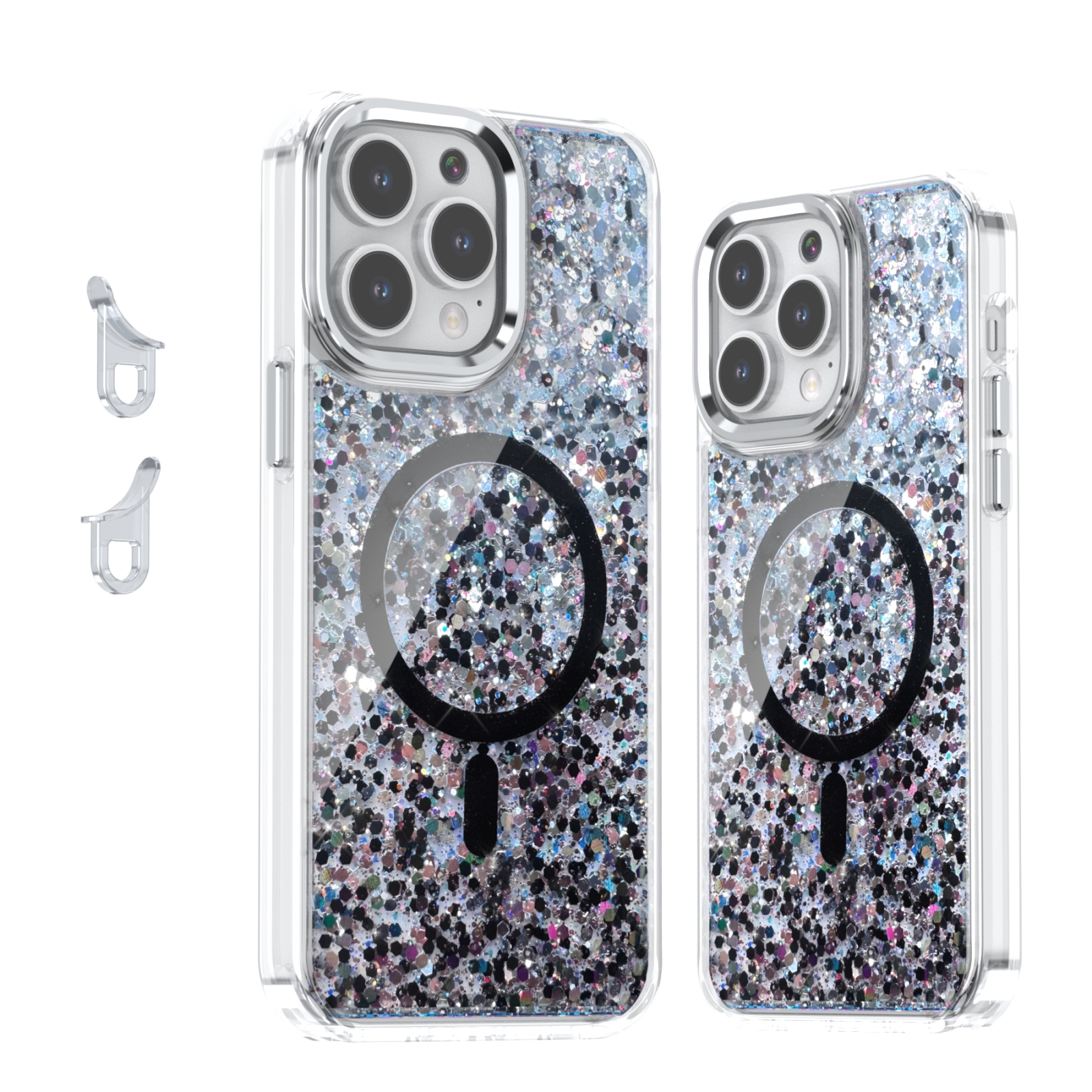 For iPhone 14 Pro Max Epoxy Glitter MagSafe Magnetic TPU Phone Case(Black) - Shopkiz.com