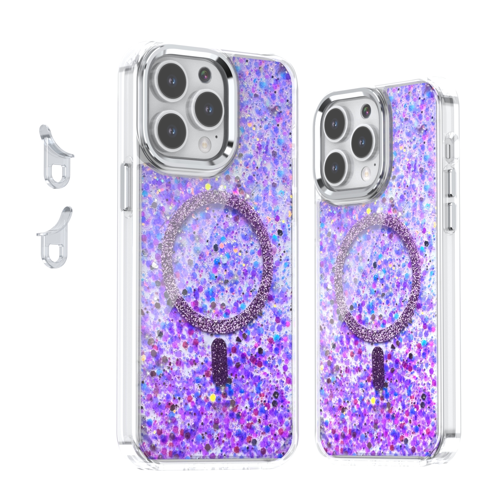 For iPhone 14 Pro Max Epoxy Glitter MagSafe Magnetic TPU Phone Case(Purple) - Shopkiz.com