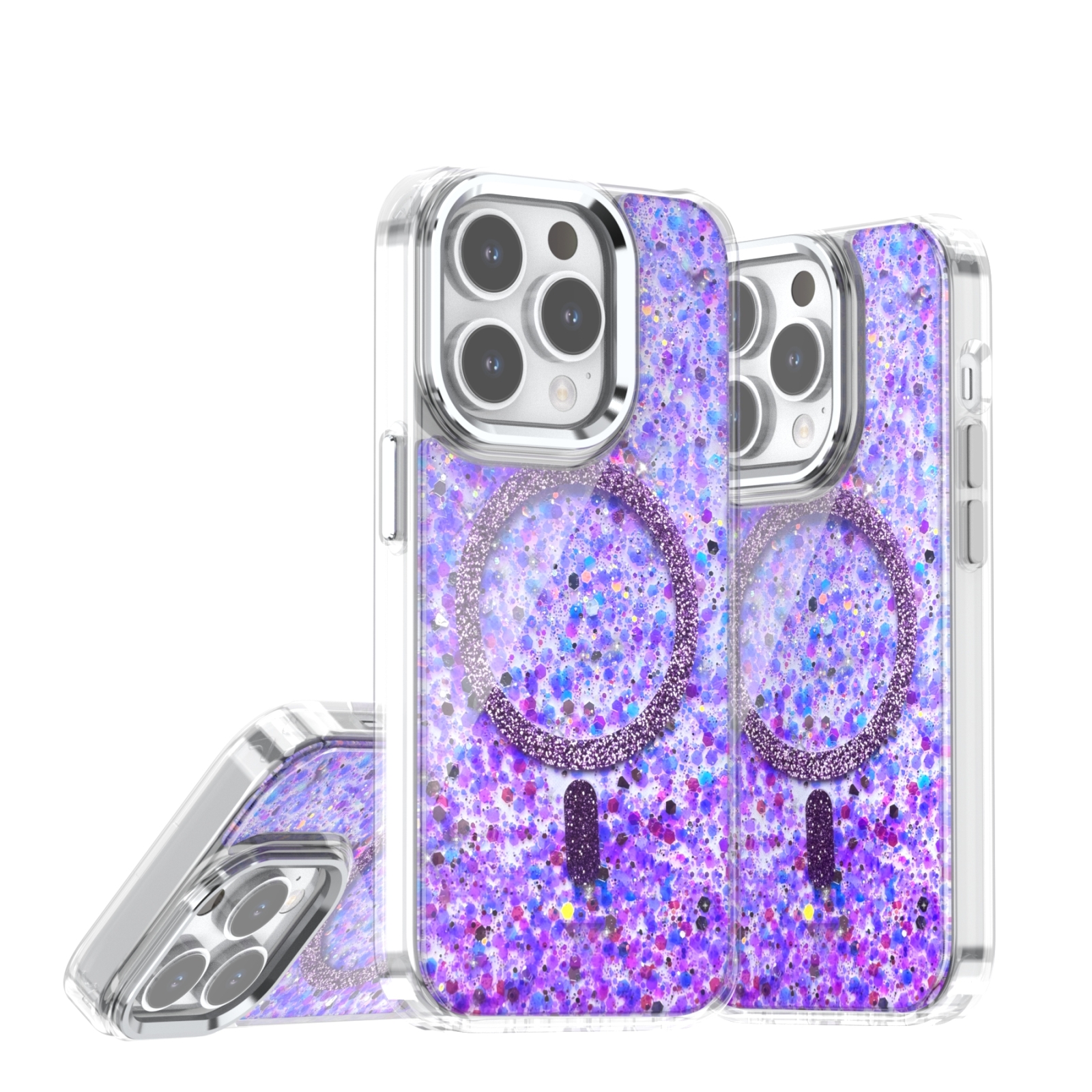For iPhone 14 Pro Epoxy Glitter MagSafe Magnetic TPU Phone Case(Purple) - Shopkiz.com