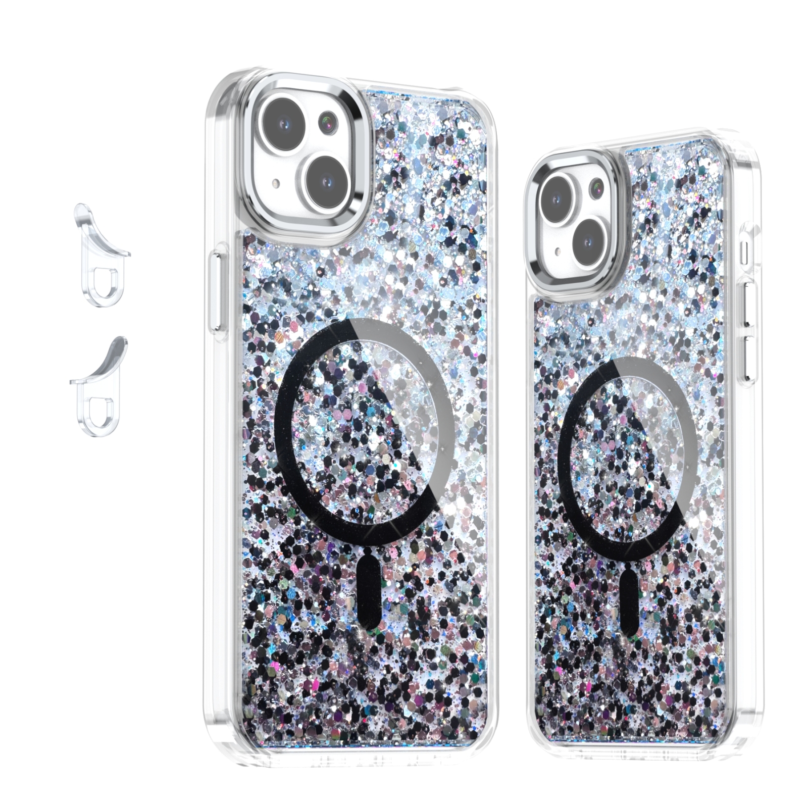 For iPhone 14 Plus Epoxy Glitter MagSafe Magnetic TPU Phone Case(Black) - Shopkiz.com
