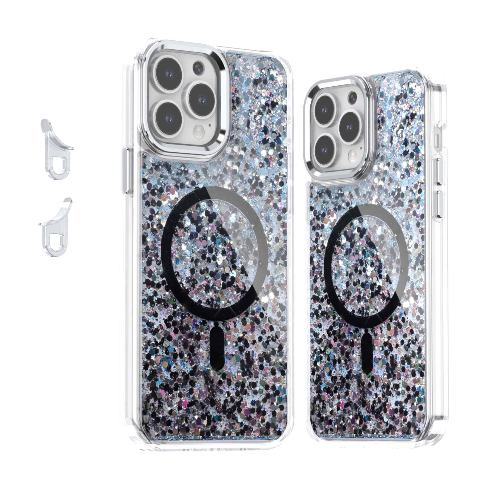 For iPhone 13 Pro Max Epoxy Glitter MagSafe Magnetic TPU Phone Case(Black) - Shopkiz.com