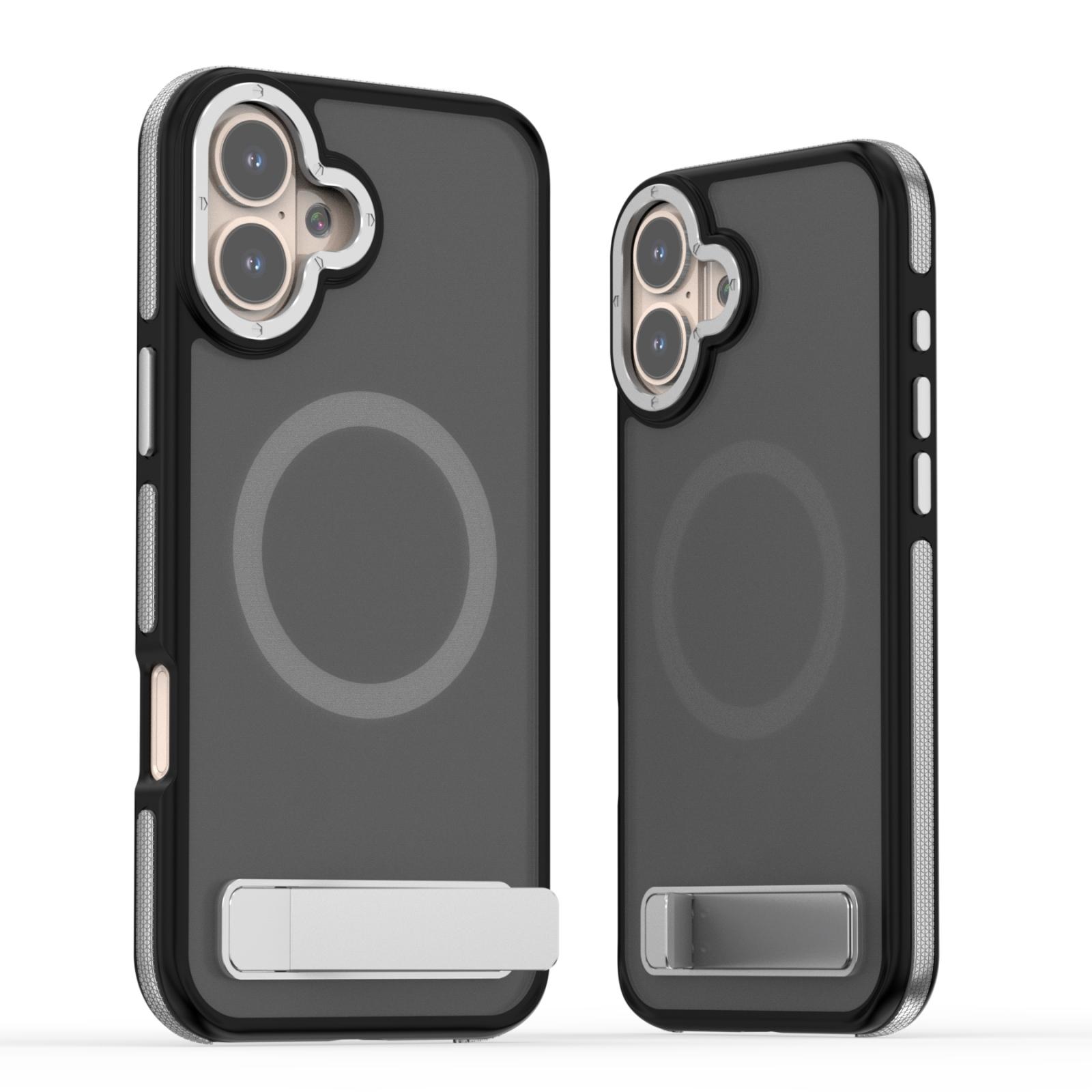 For iPhone 16 Plus Dual-Color Skin Feel Magsafe Phone Case with Holder(Grey) - Shopkiz.com