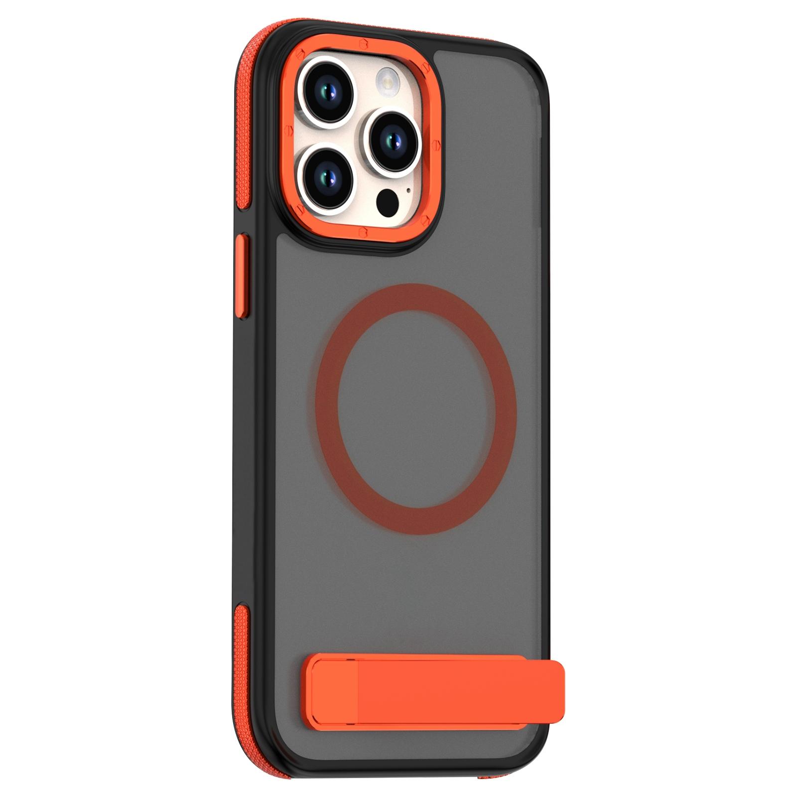 For iPhone 14 Pro Max Dual-Color Skin Feel Magsafe Phone Case with Holder(Orange) - Shopkiz.com