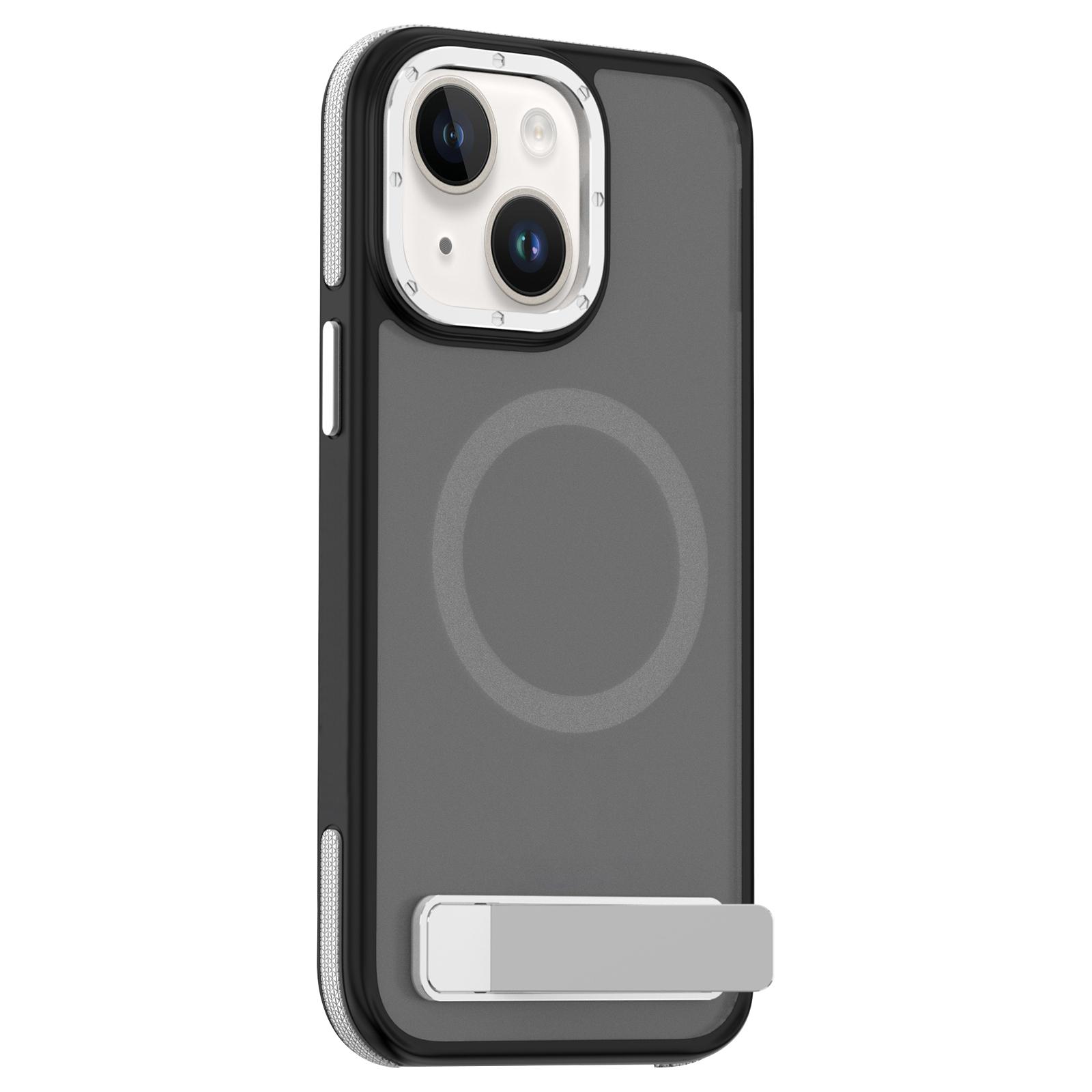 For iPhone 14 Dual-Color Skin Feel Magsafe Phone Case with Holder(Grey) - Shopkiz.com